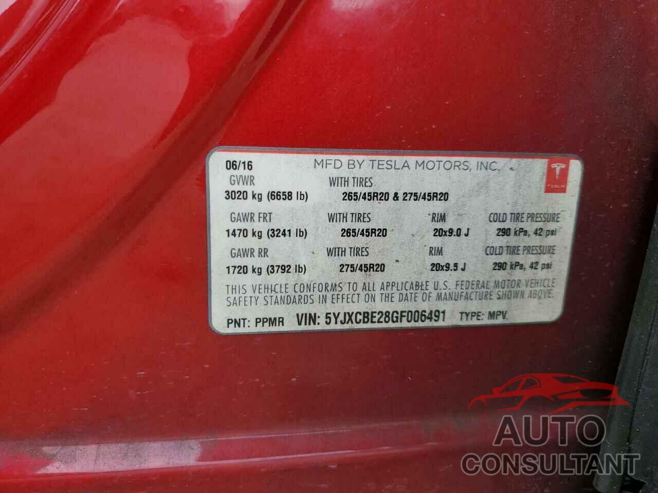 TESLA MODEL X 2016 - 5YJXCBE28GF006491