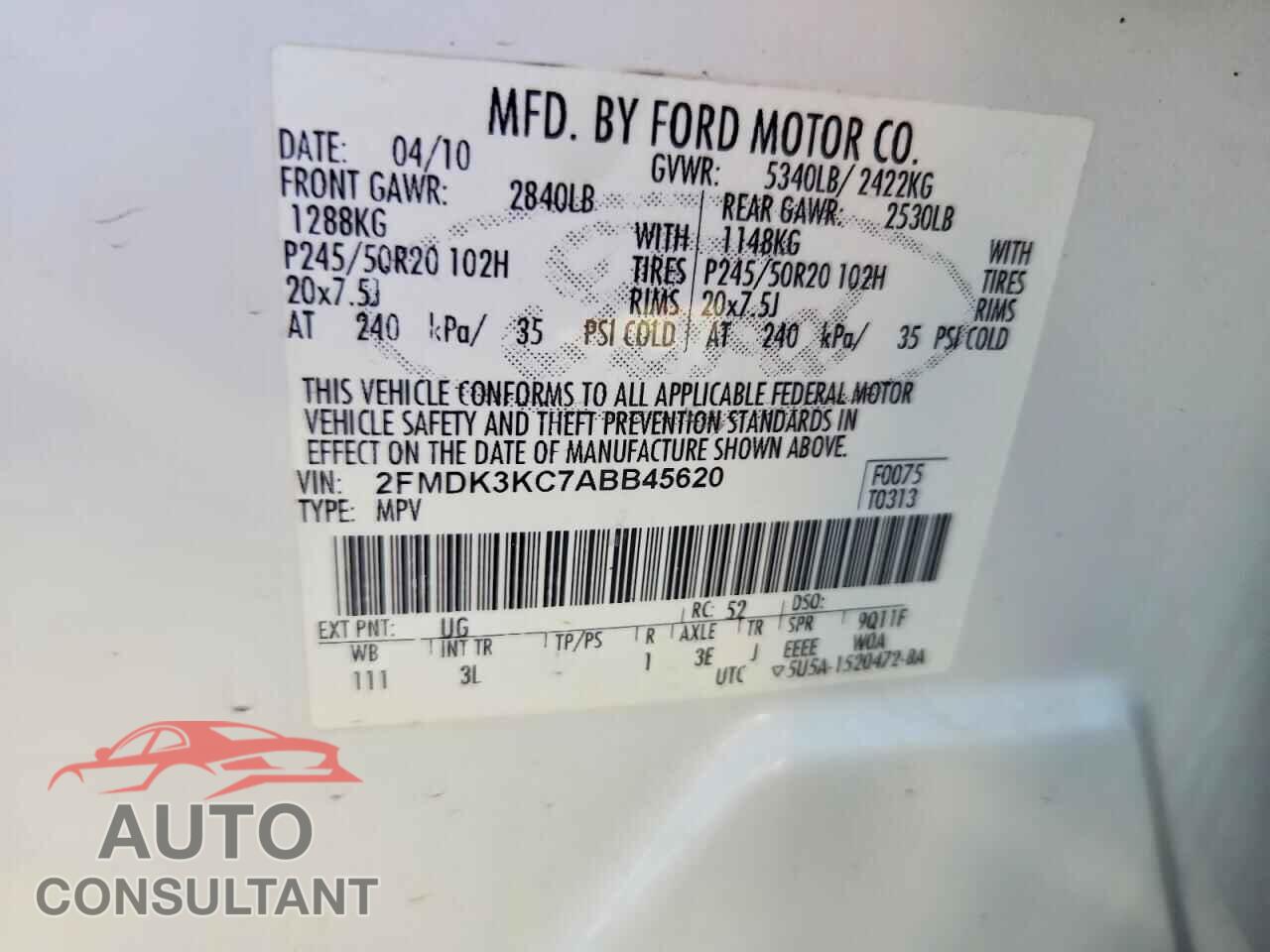 FORD EDGE 2010 - 2FMDK3KC7ABB45620