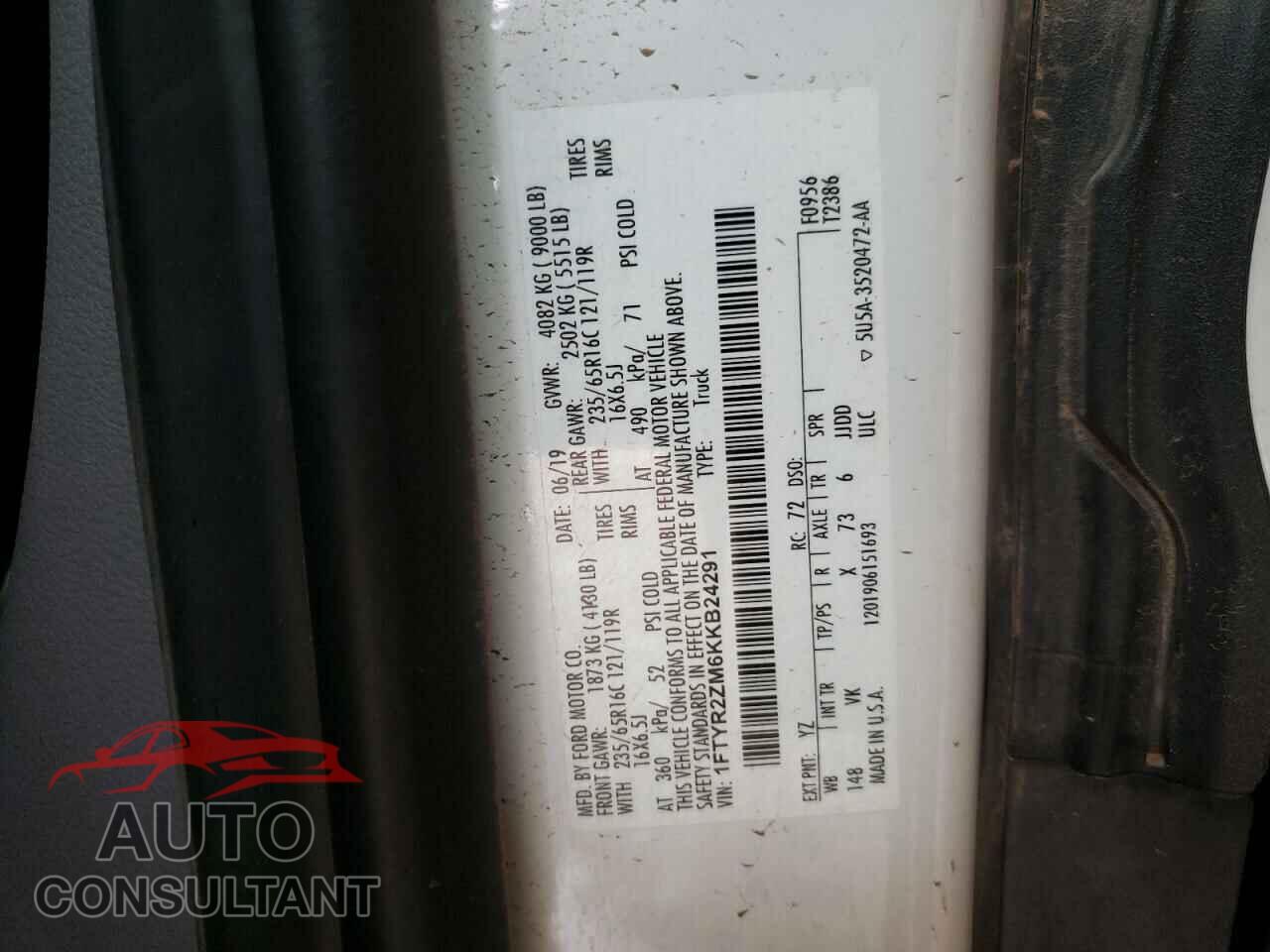 FORD TRANSIT CO 2019 - 1FTYR2ZM6KKB24291