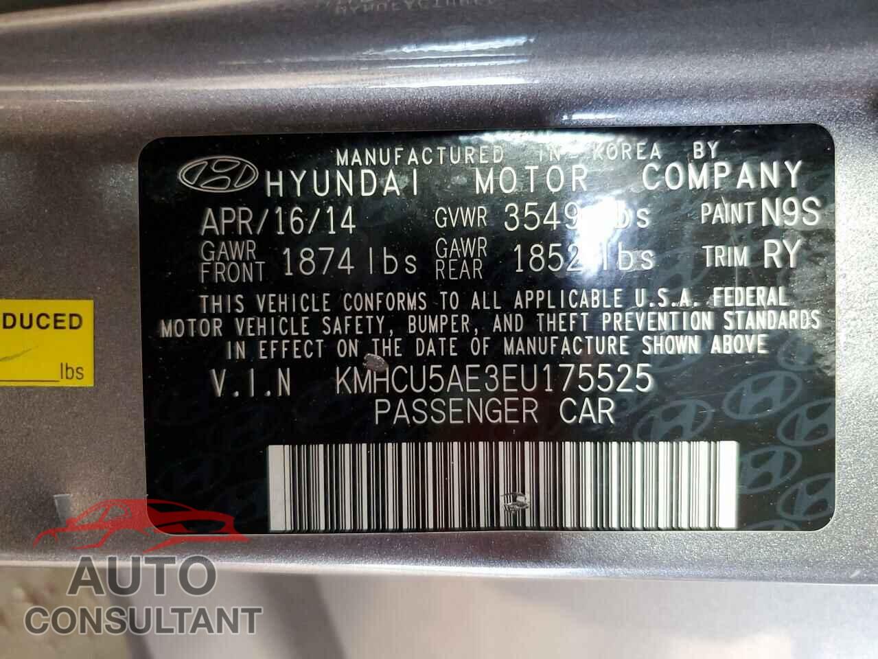 HYUNDAI ACCENT 2014 - KMHCU5AE3EU175525