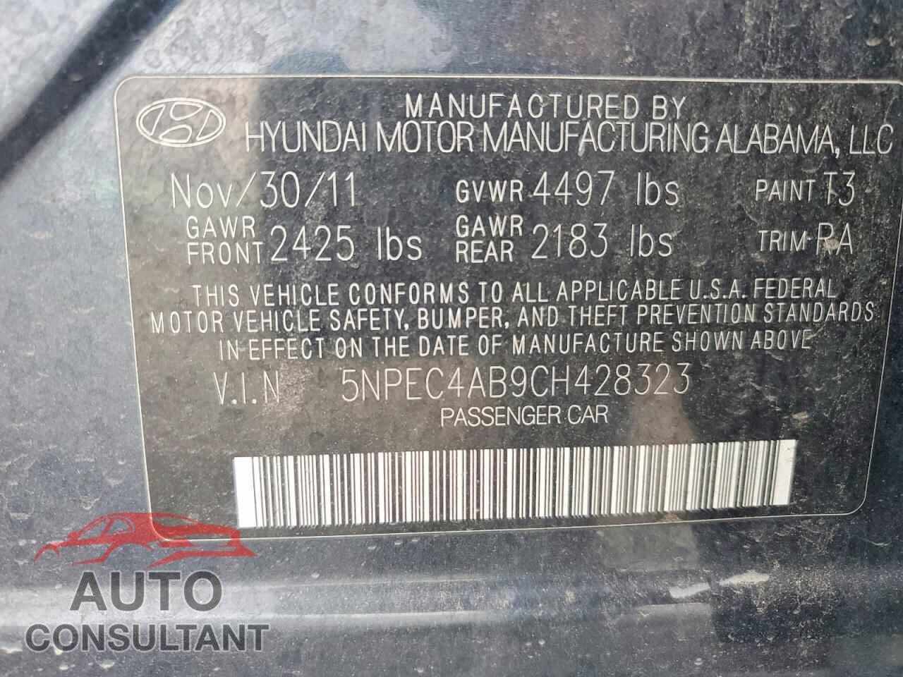 HYUNDAI SONATA 2012 - 5NPEC4AB9CH428323