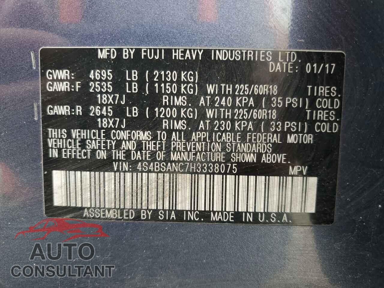SUBARU OUTBACK 2017 - 4S4BSANC7H3338075