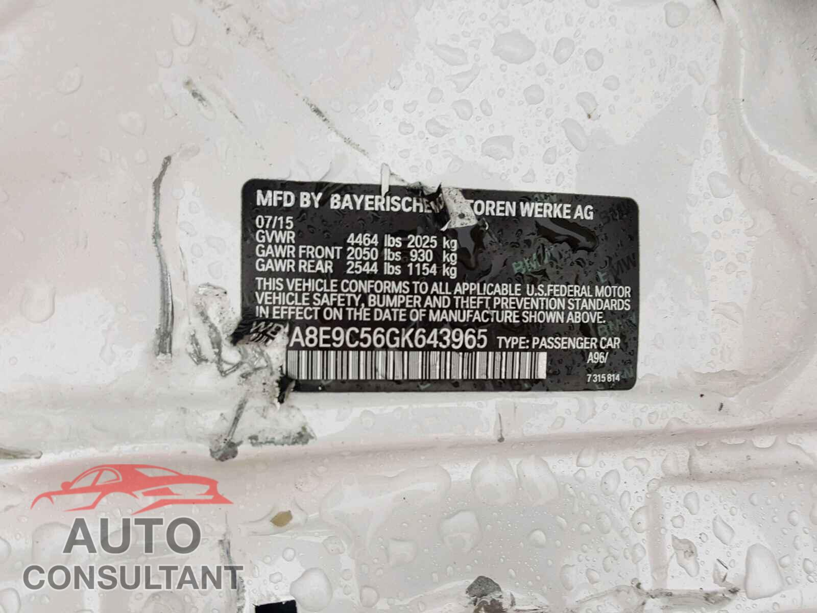 BMW 3 SERIES 2016 - WBA8E9C56GK643965