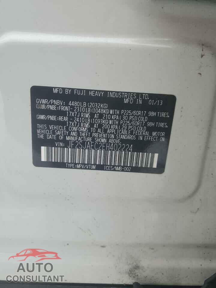 SUBARU FORESTER 2014 - JF2SJAEC2EH402224