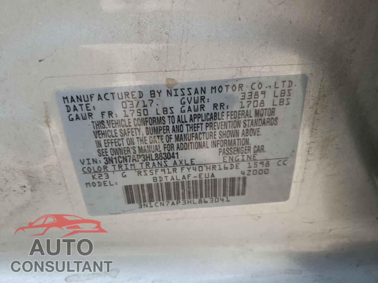 NISSAN VERSA 2017 - 3N1CN7AP3HL863041