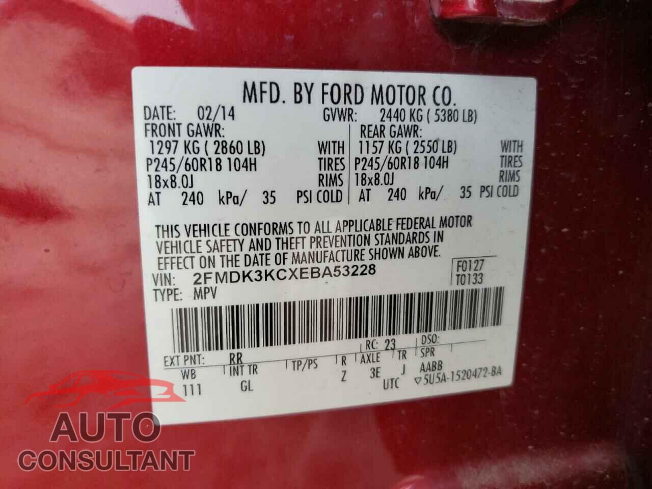 FORD EDGE 2014 - 2FMDK3KCXEBA53228
