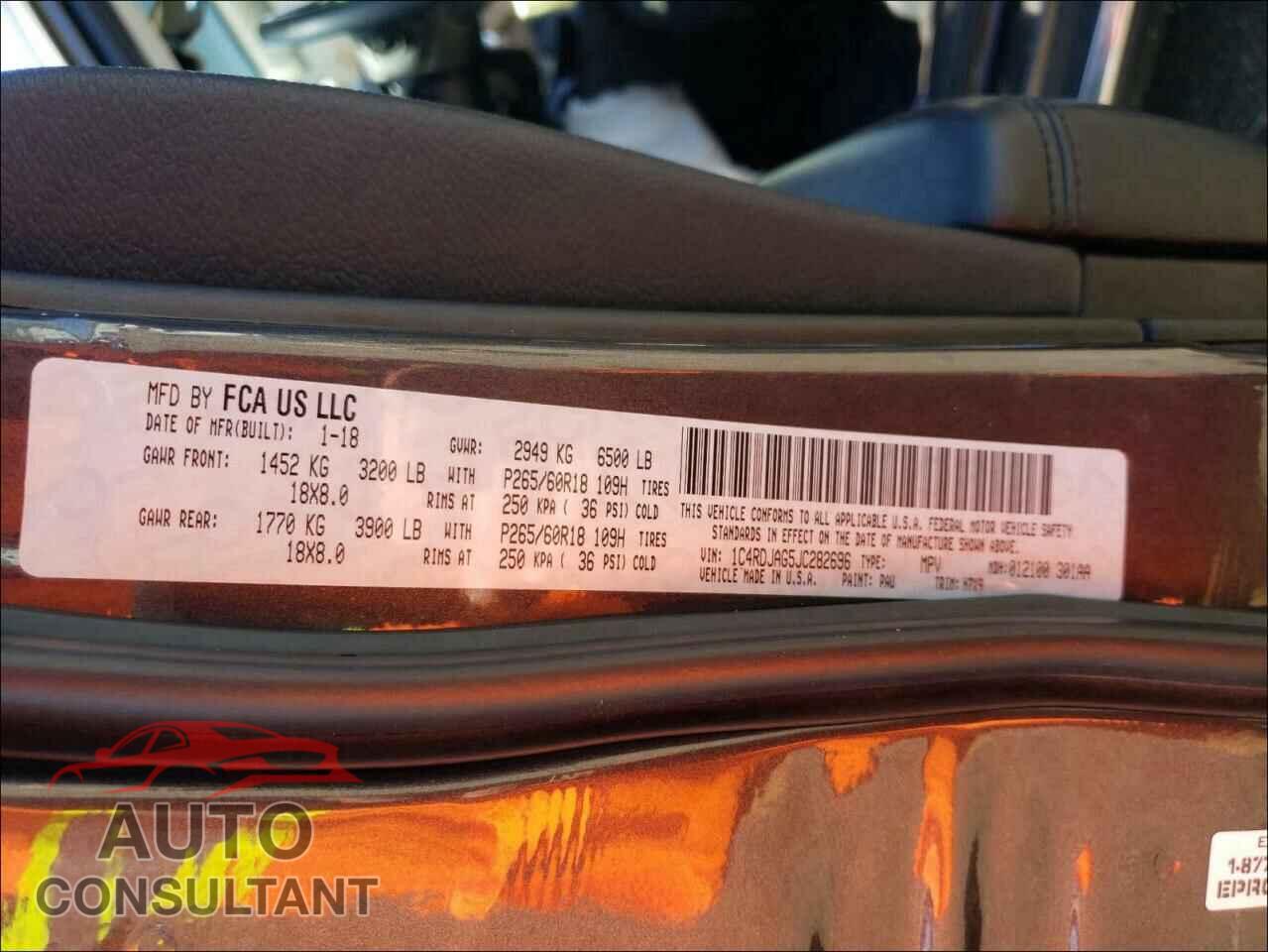 DODGE DURANGO 2018 - 1C4RDJAG5JC282696
