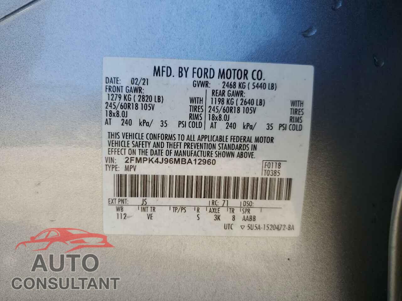 FORD EDGE 2021 - 2FMPK4J96MBA12960