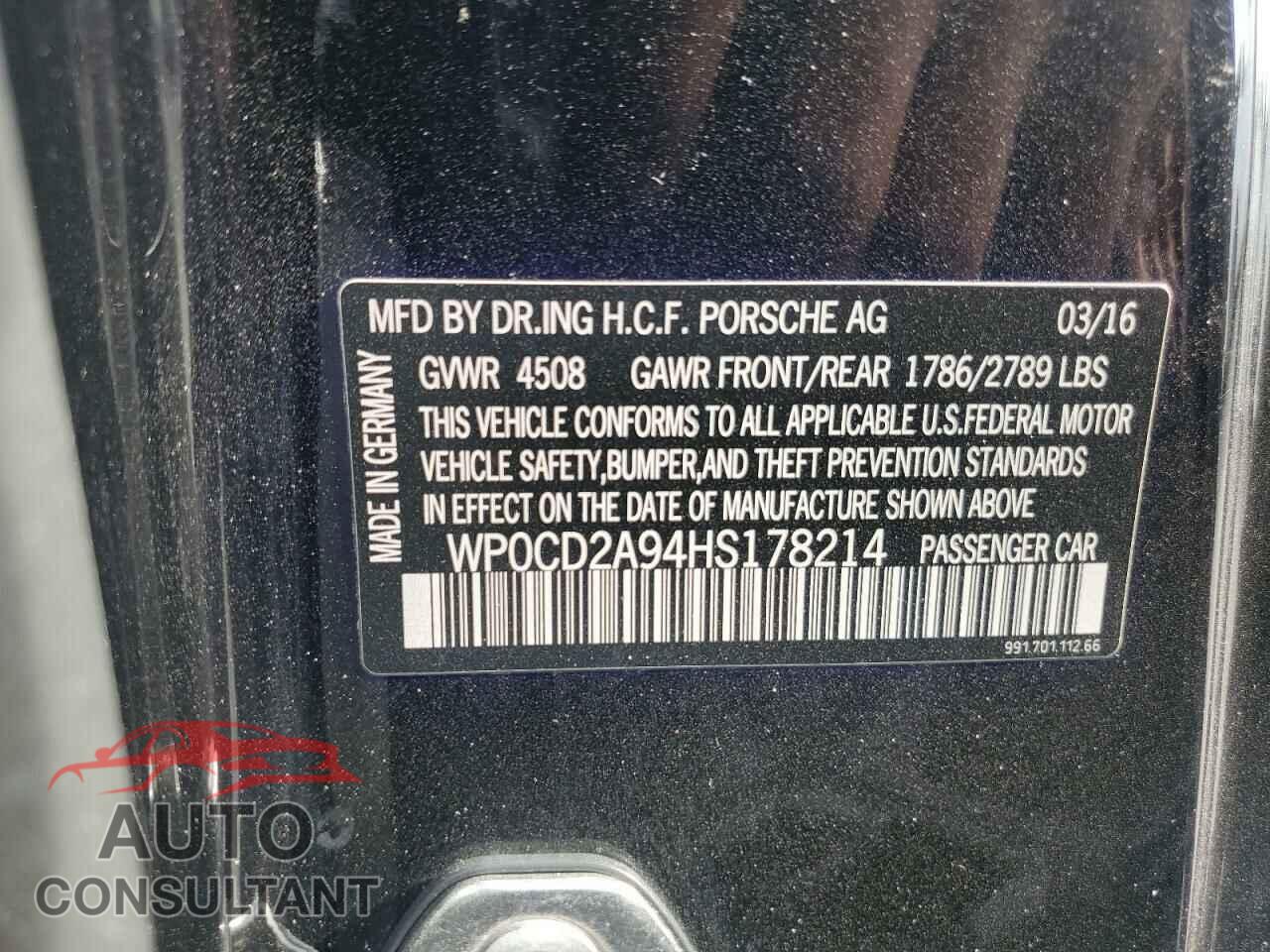 PORSCHE 911 2017 - WP0CD2A94HS178214