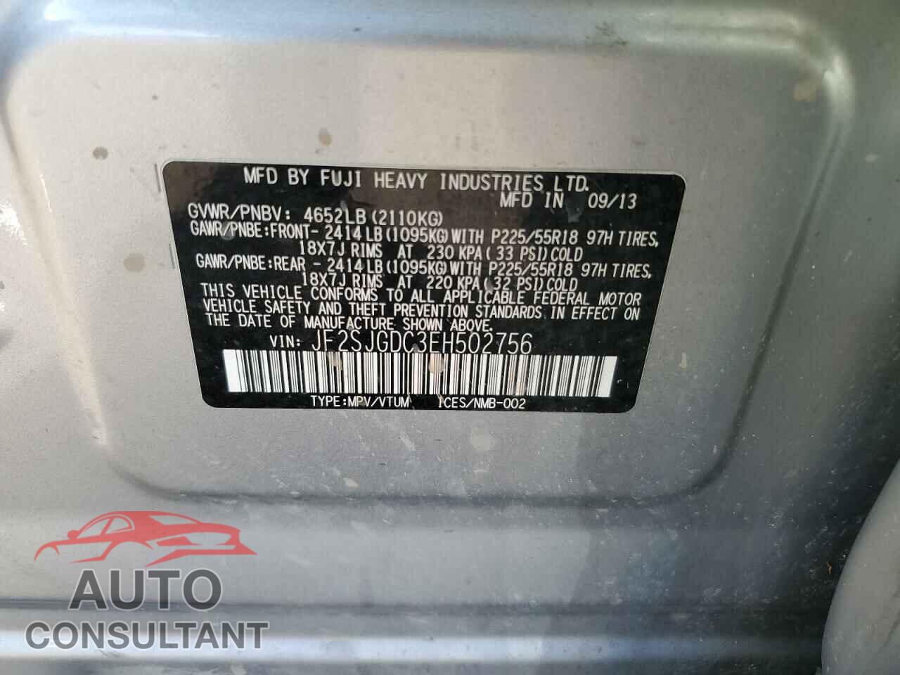 SUBARU FORESTER 2014 - JF2SJGDC3EH502756