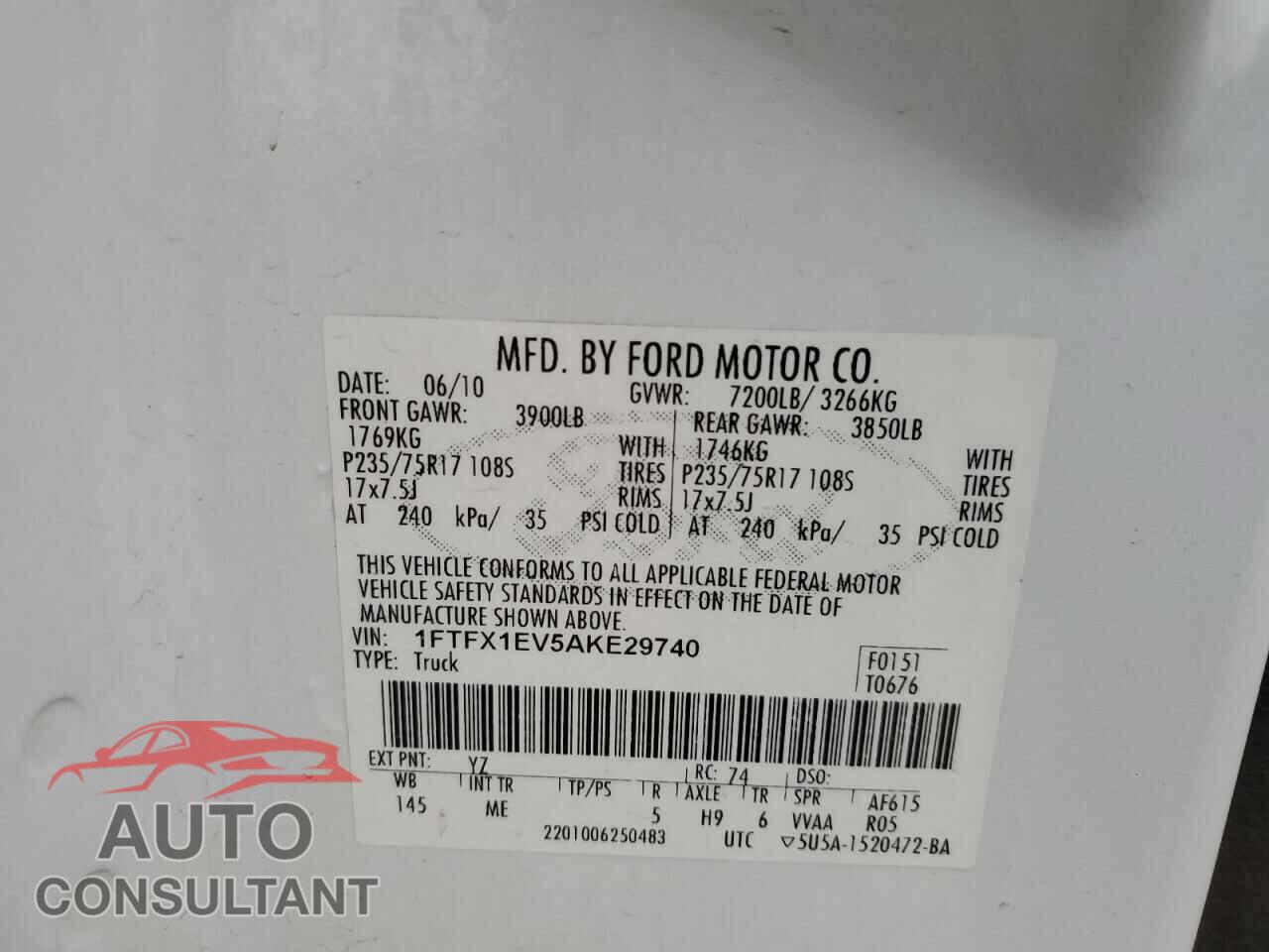 FORD F-150 2010 - 1FTFX1EV5AKE29740