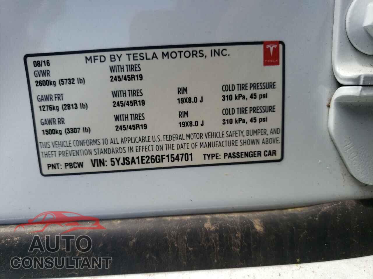 TESLA MODEL S 2016 - 5YJSA1E26GF154701