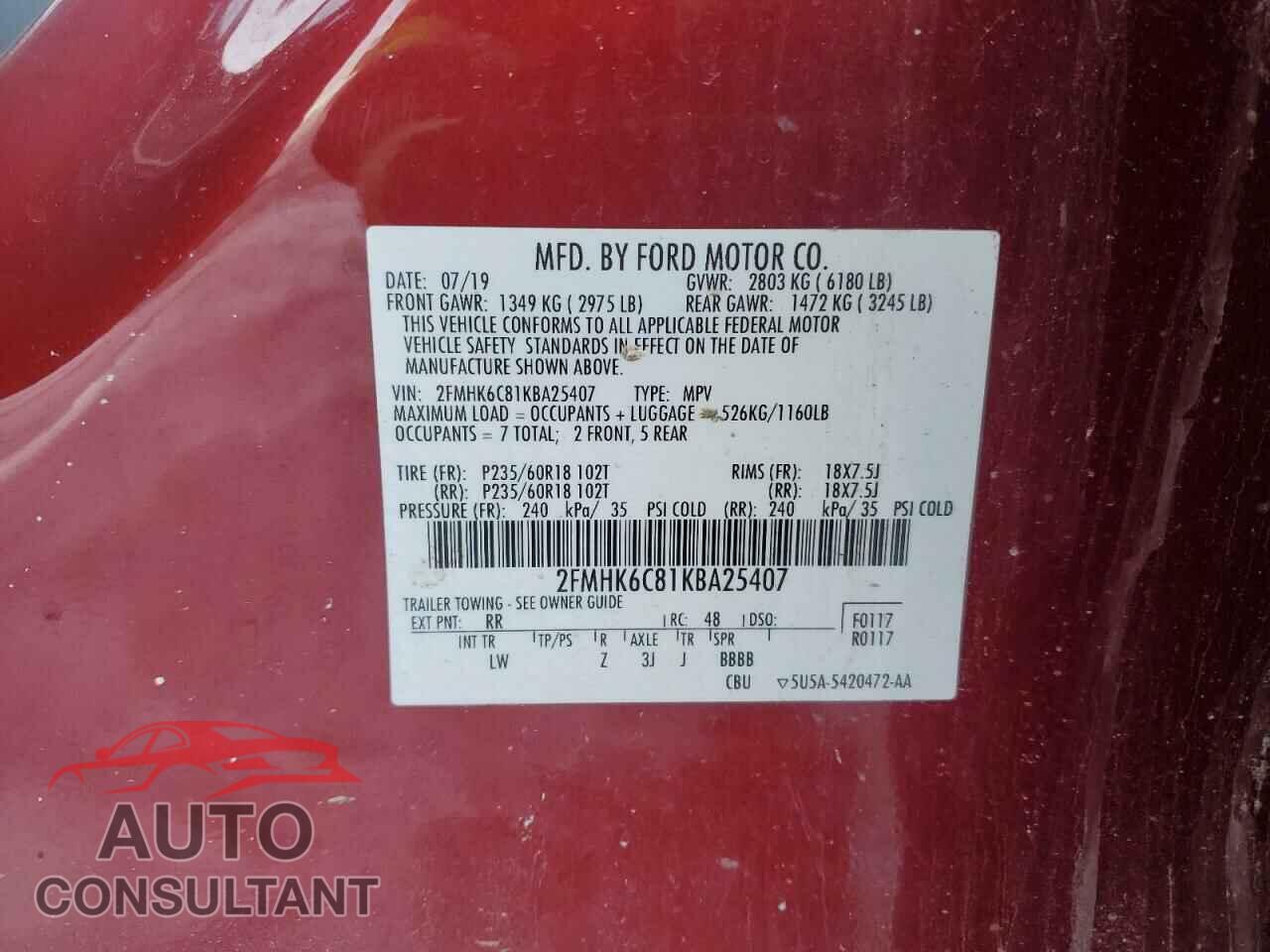 FORD FLEX 2019 - 2FMHK6C81KBA25407