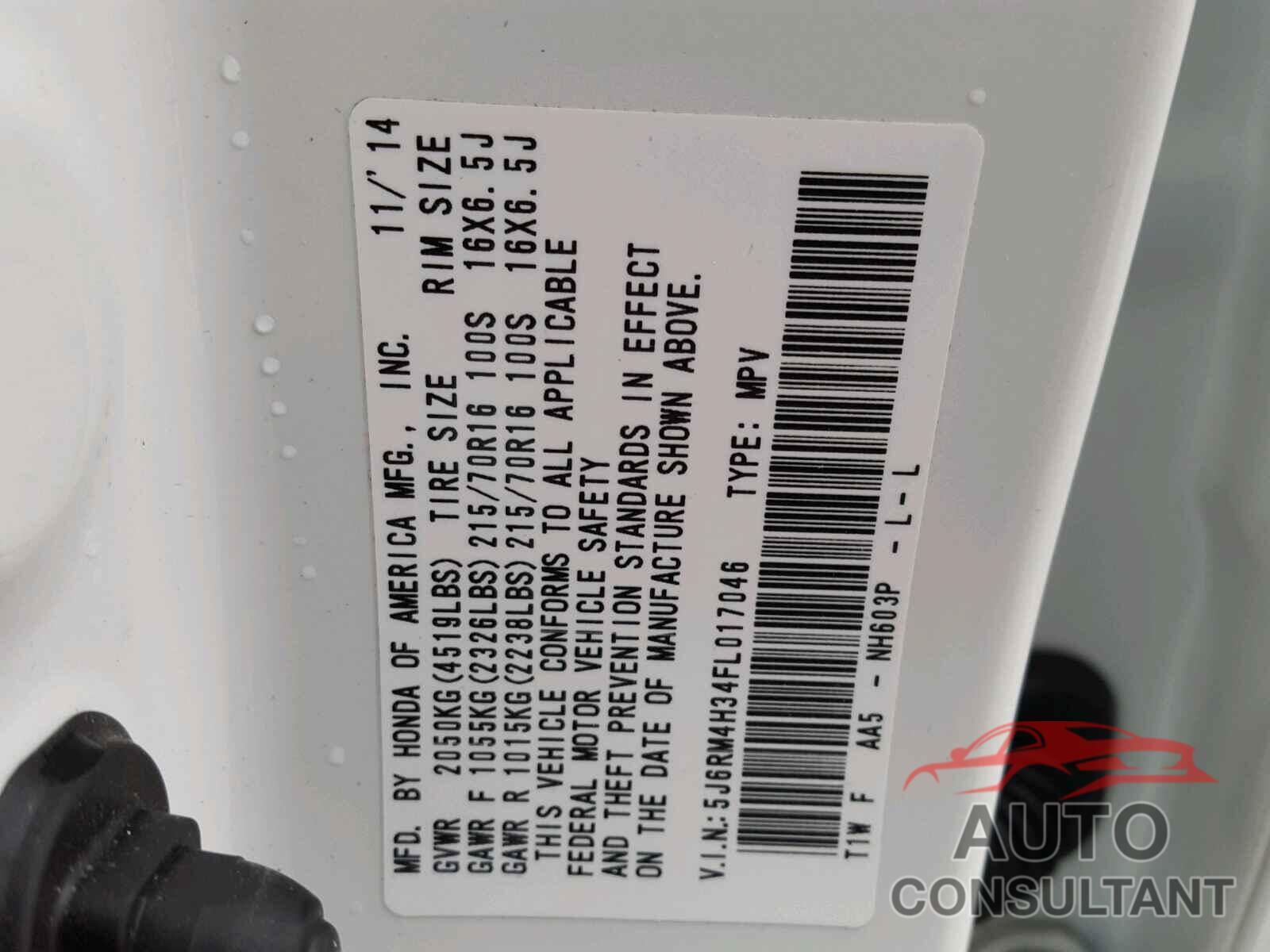 HONDA CR-V LX 2015 - 5J6RM4H34FL017046
