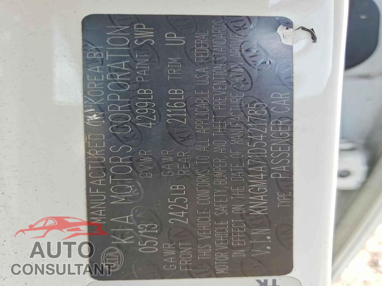 KIA OPTIMA 2013 - KNAGM4A71D5421785