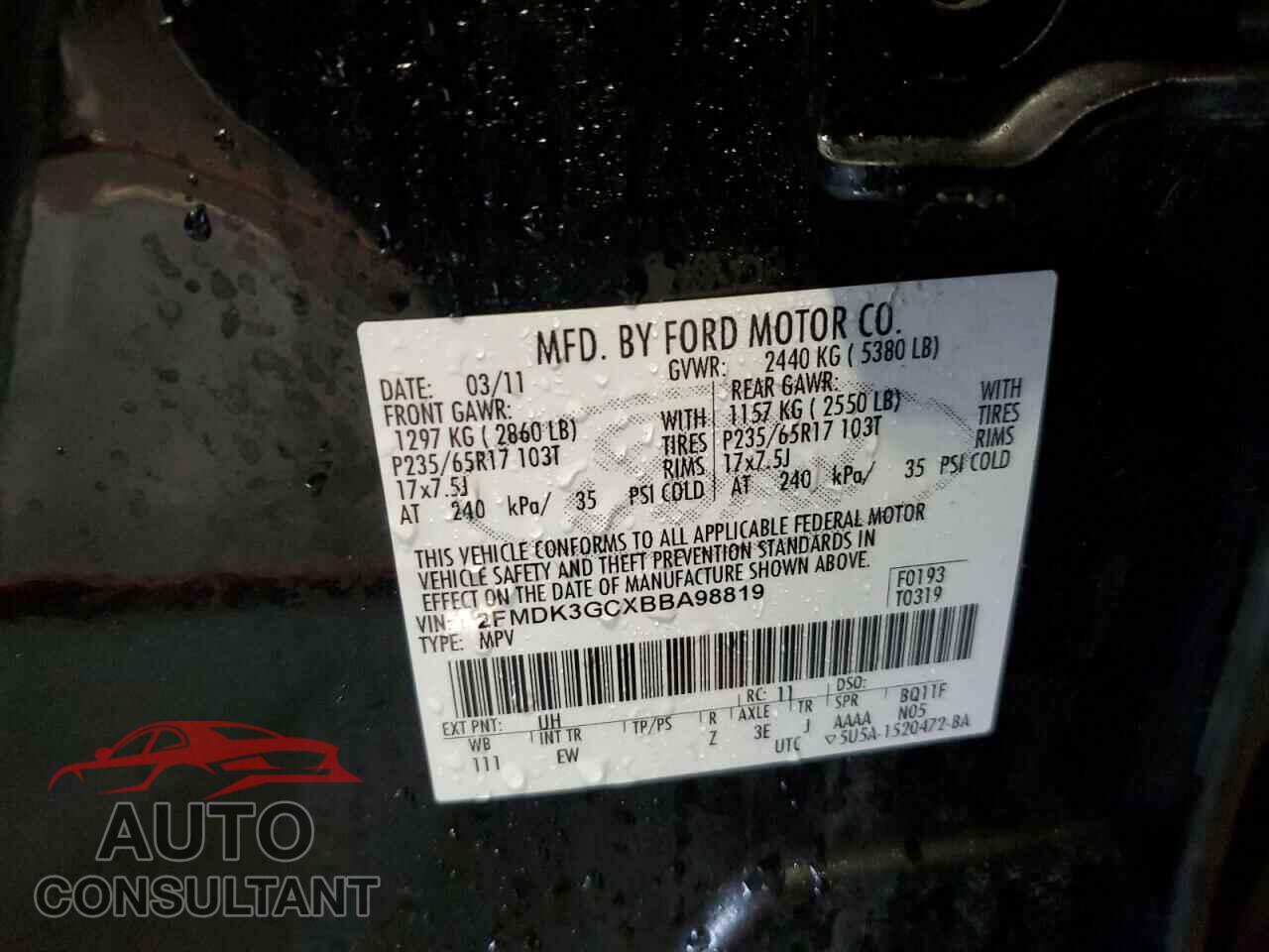 FORD EDGE 2011 - 2FMDK3GCXBBA98819