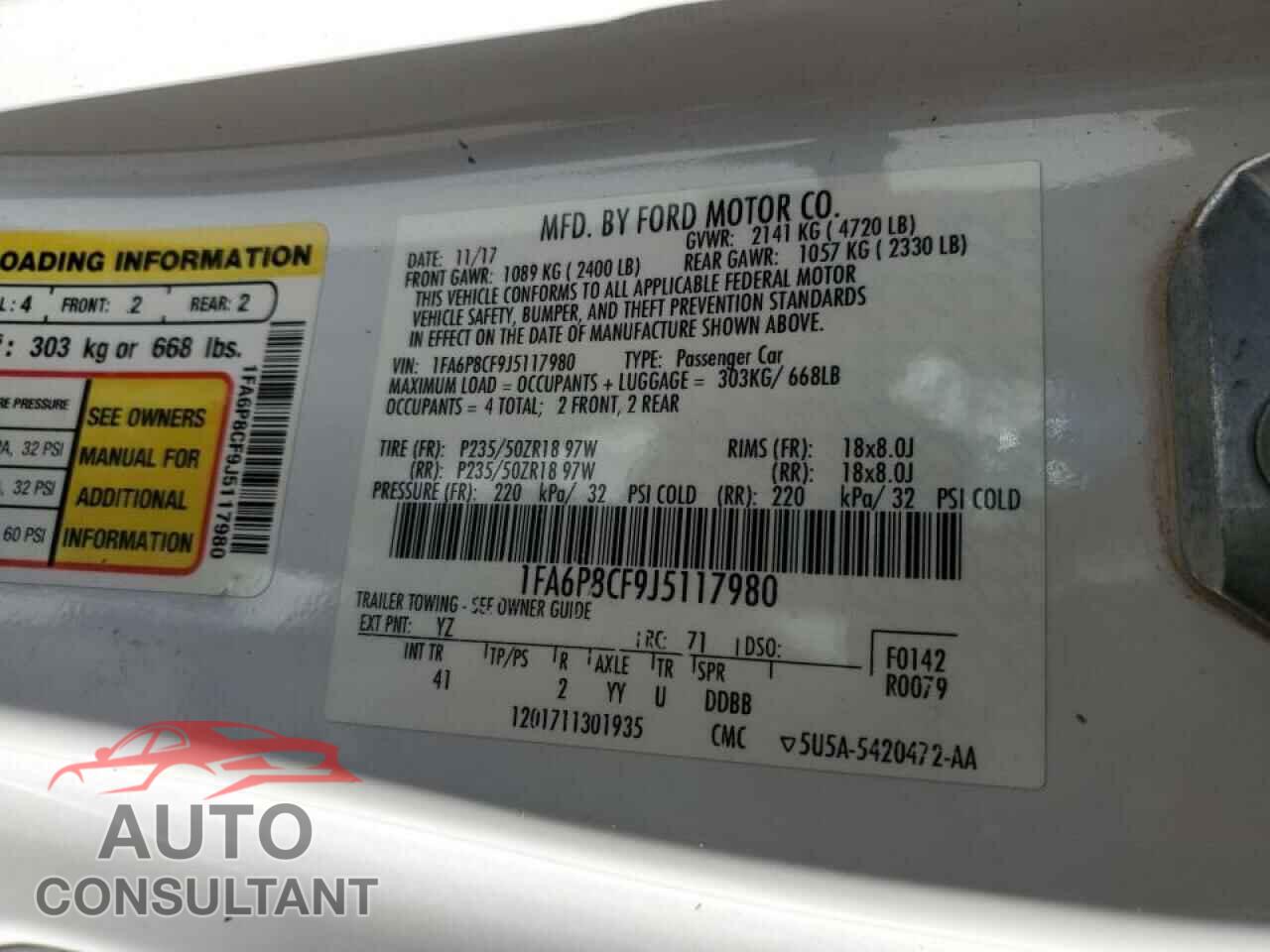 FORD MUSTANG 2018 - 1FA6P8CF9J5117980