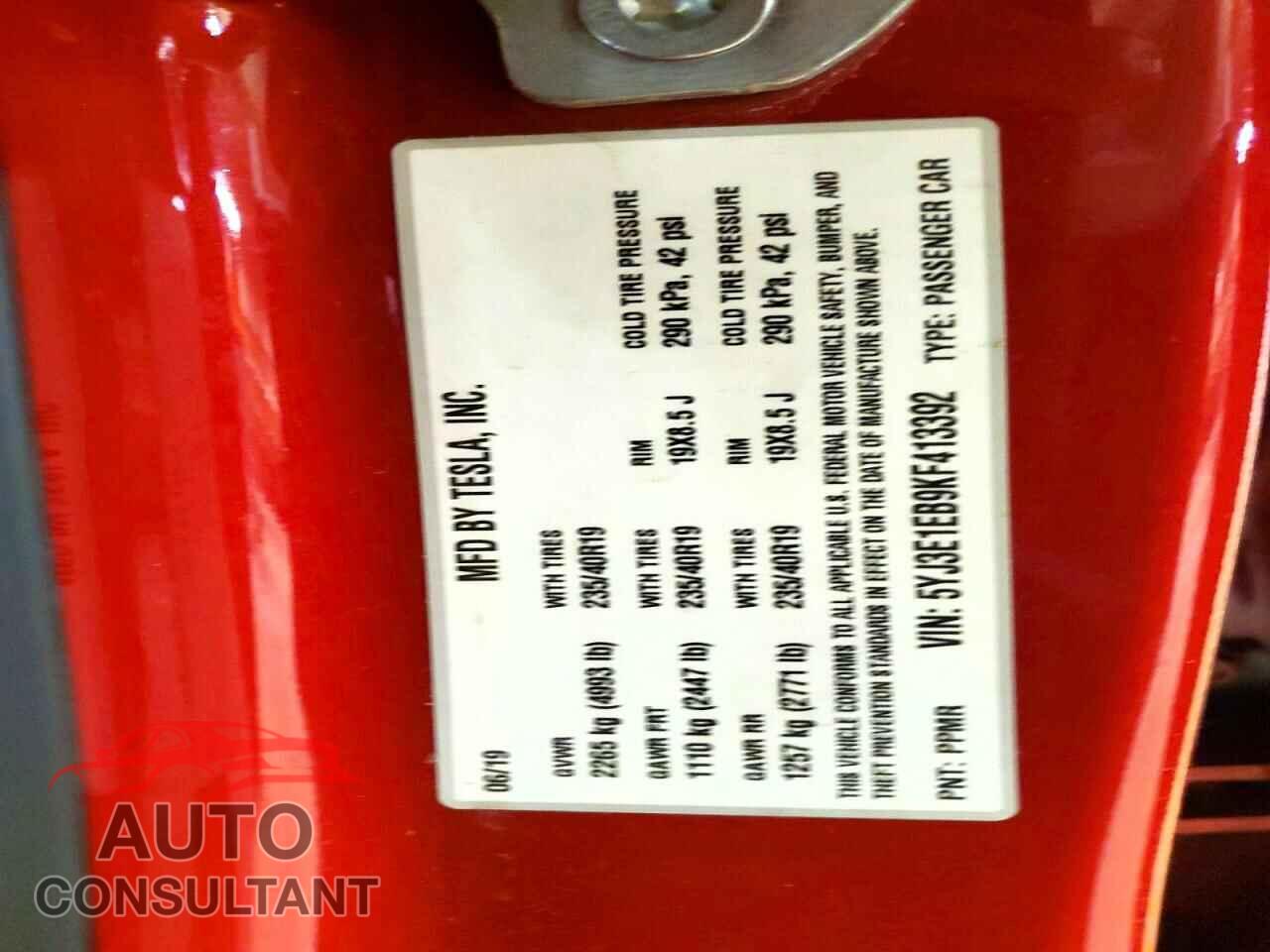 TESLA MODEL 3 2019 - 5YJ3E1EB9KF413392