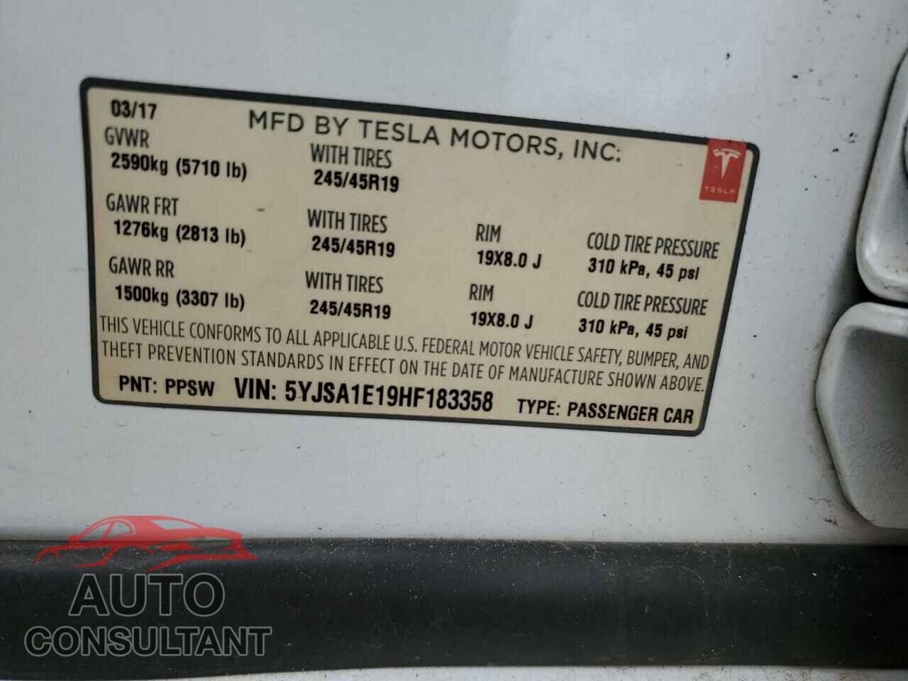 TESLA MODEL S 2017 - 5YJSA1E19HF183358