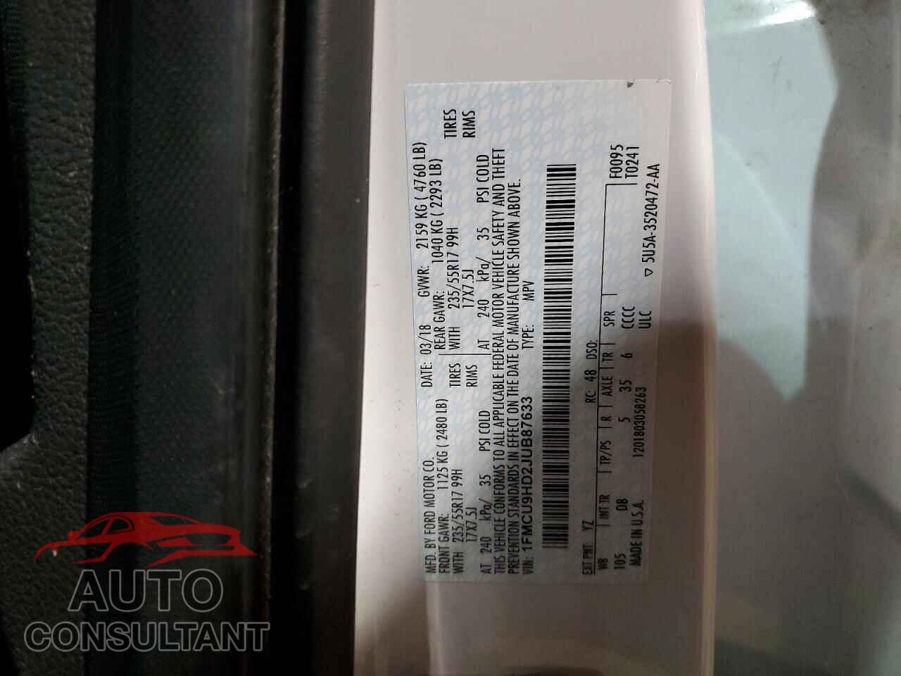 FORD ESCAPE 2018 - 1FMCU9HD2JUB87633