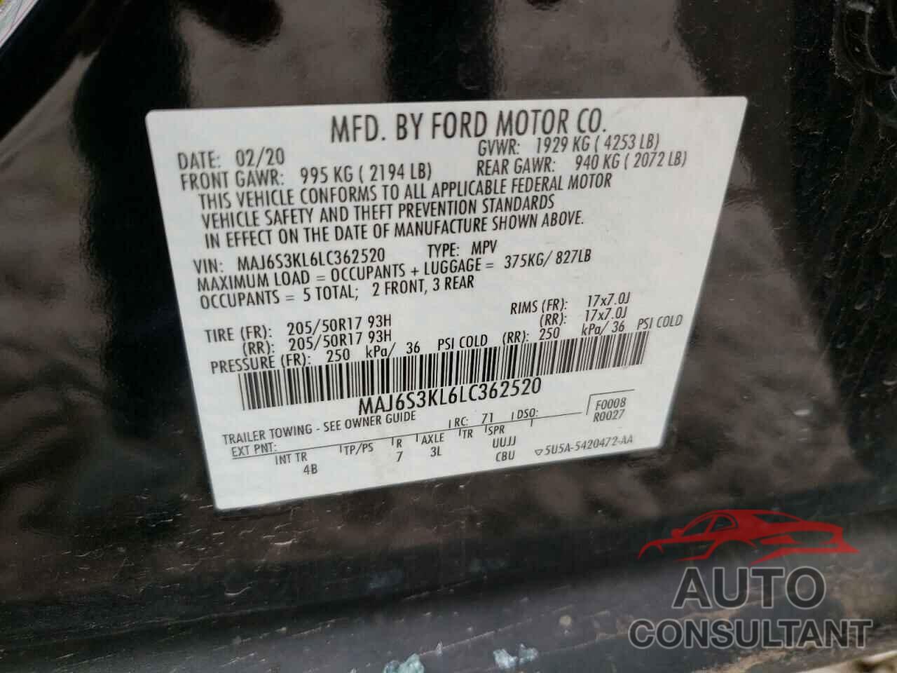 FORD ALL OTHER 2020 - MAJ6S3KL6LC362520