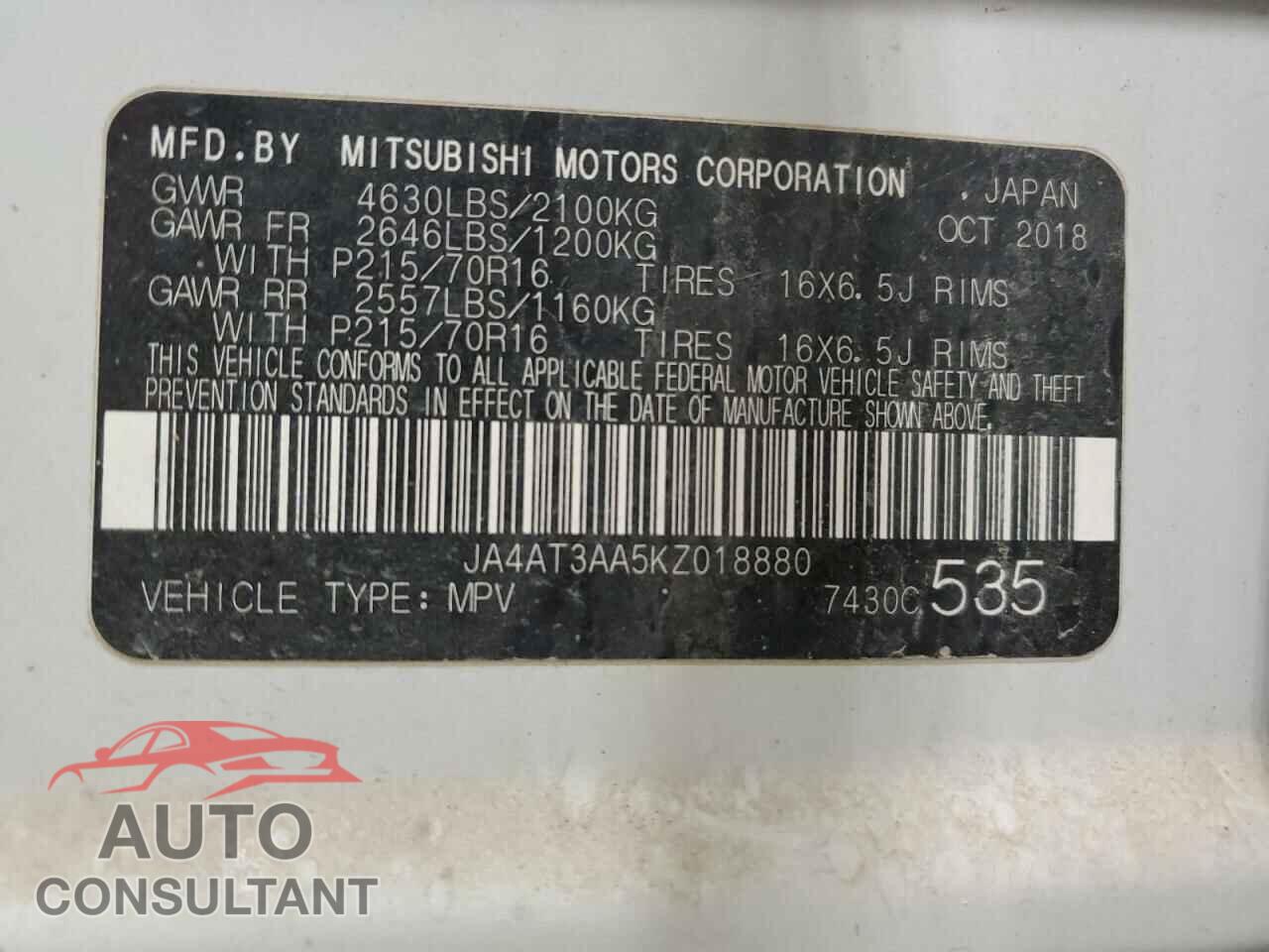 MITSUBISHI ECLIPSE 2019 - JA4AT3AA5KZ018880