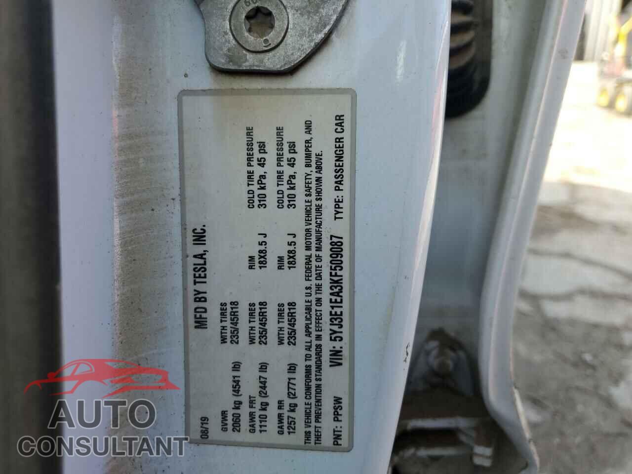 TESLA MODEL 3 2019 - 5YJ3E1EA3KF509087