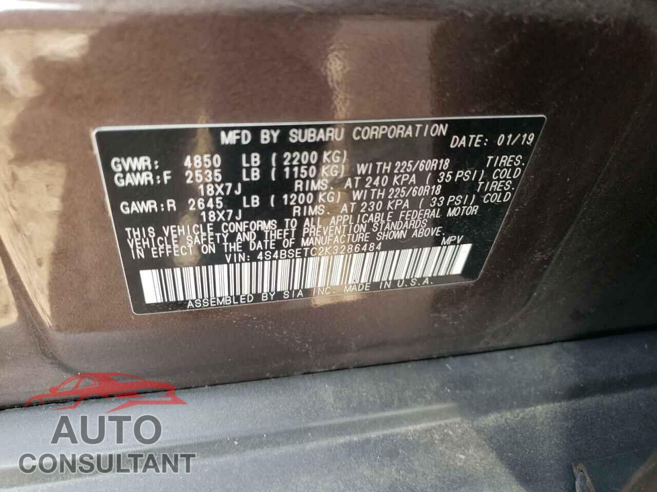 SUBARU OUTBACK 2019 - 4S4BSETC2K3286484