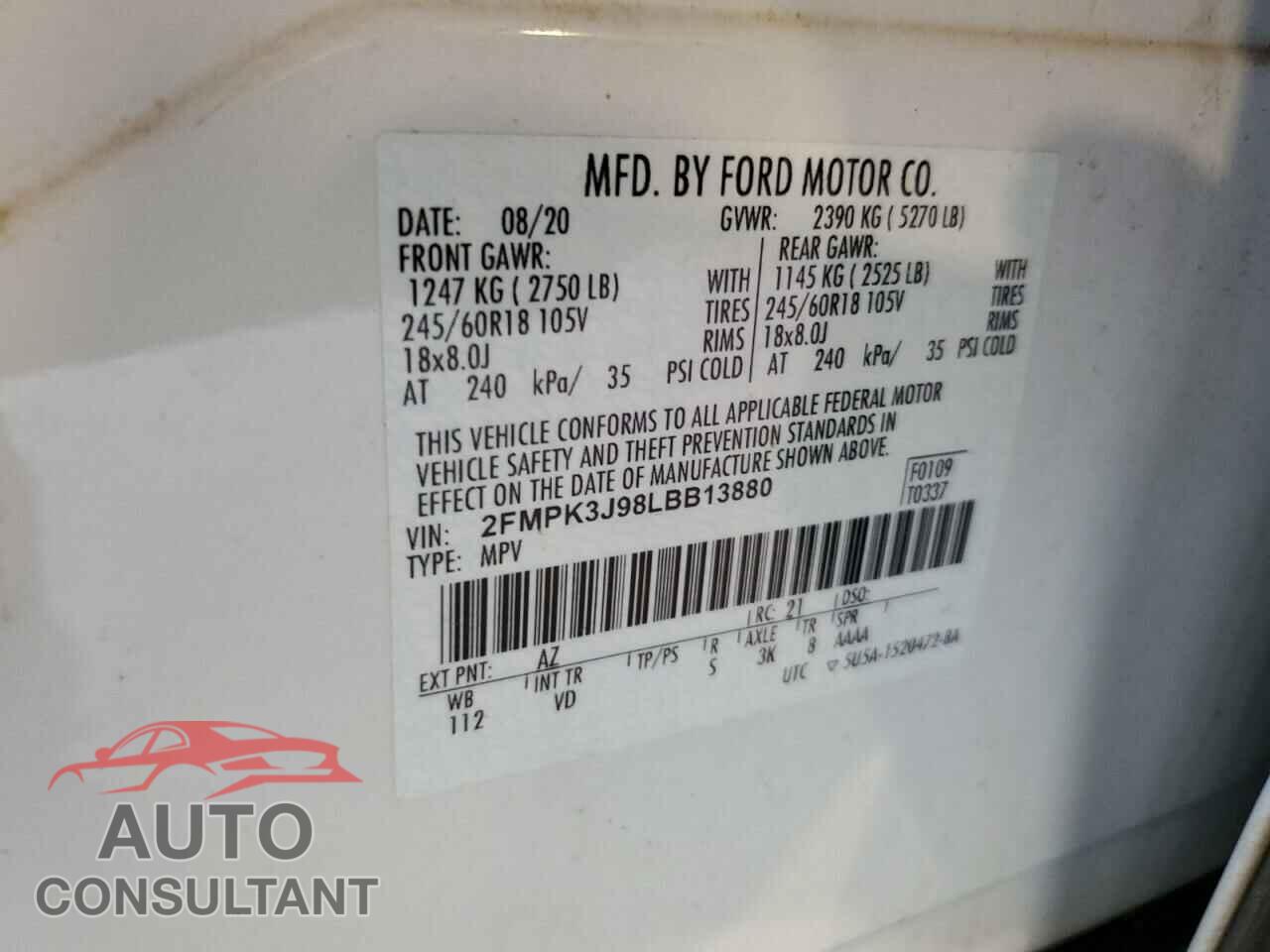FORD EDGE 2020 - 2FMPK3J98LBB13880