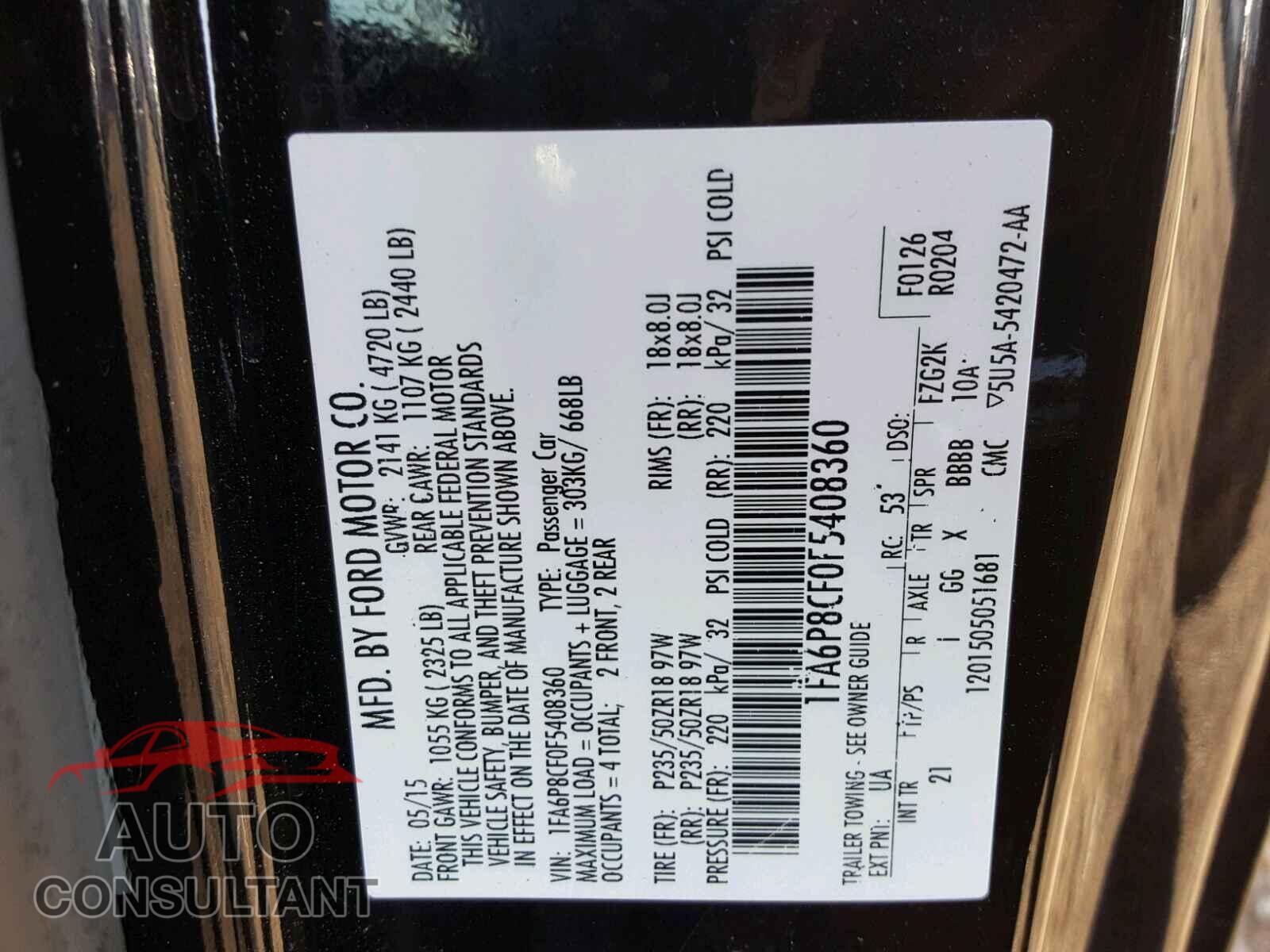 FORD MUSTANG 2015 - 1FA6P8CF0F5408360