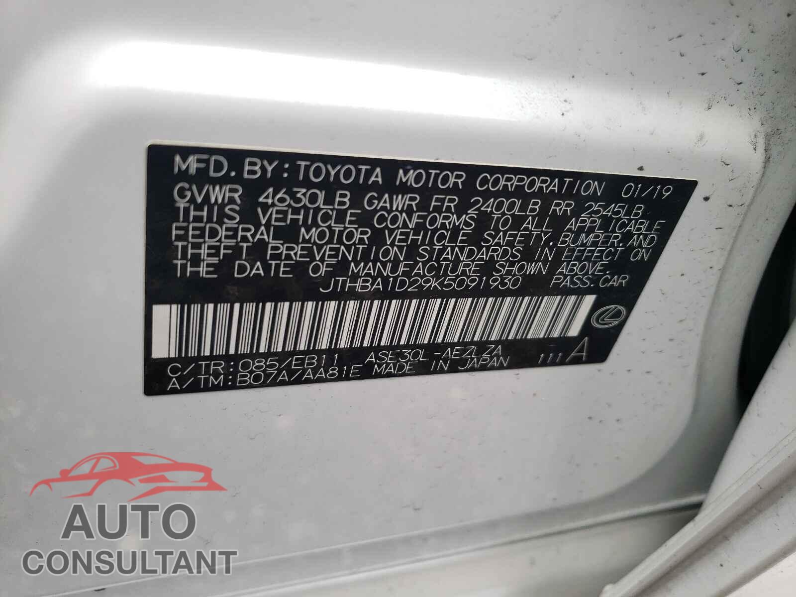 LEXUS IS 2019 - JTHBA1D29K5091930