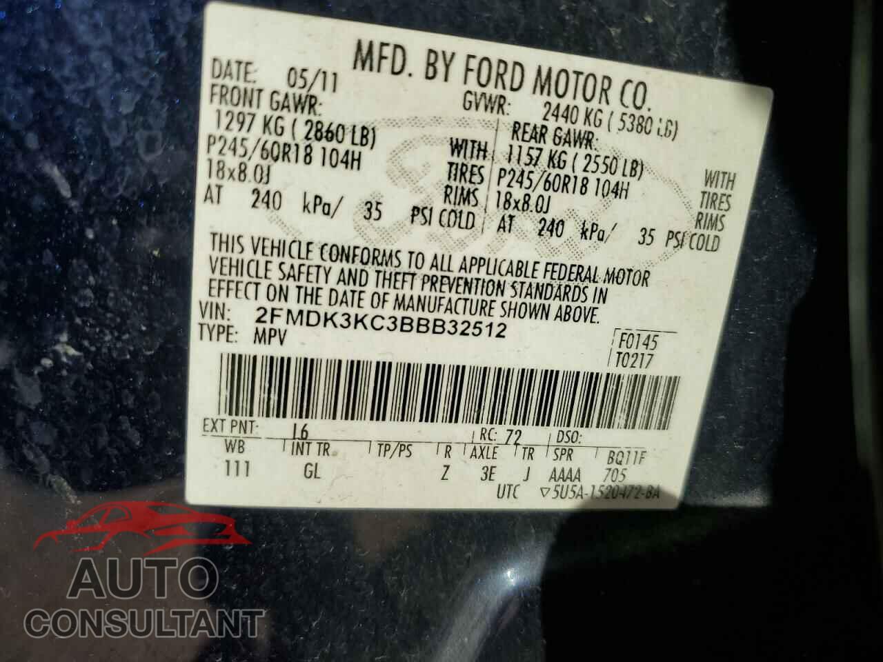 FORD EDGE 2011 - 2FMDK3KC3BBB32512