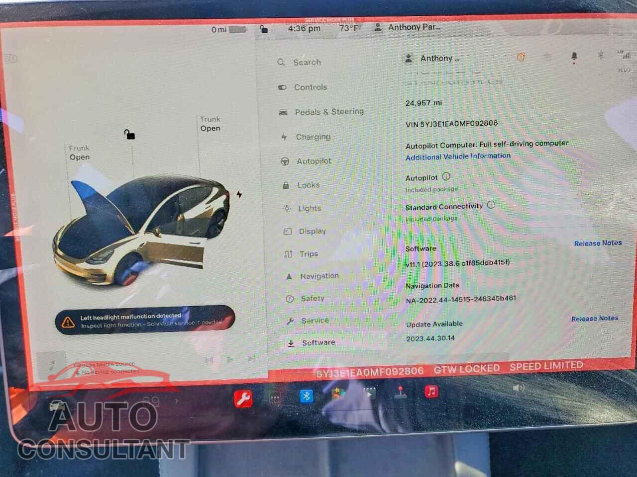 TESLA MODEL 3 2021 - 5YJ3E1EA0MF092806