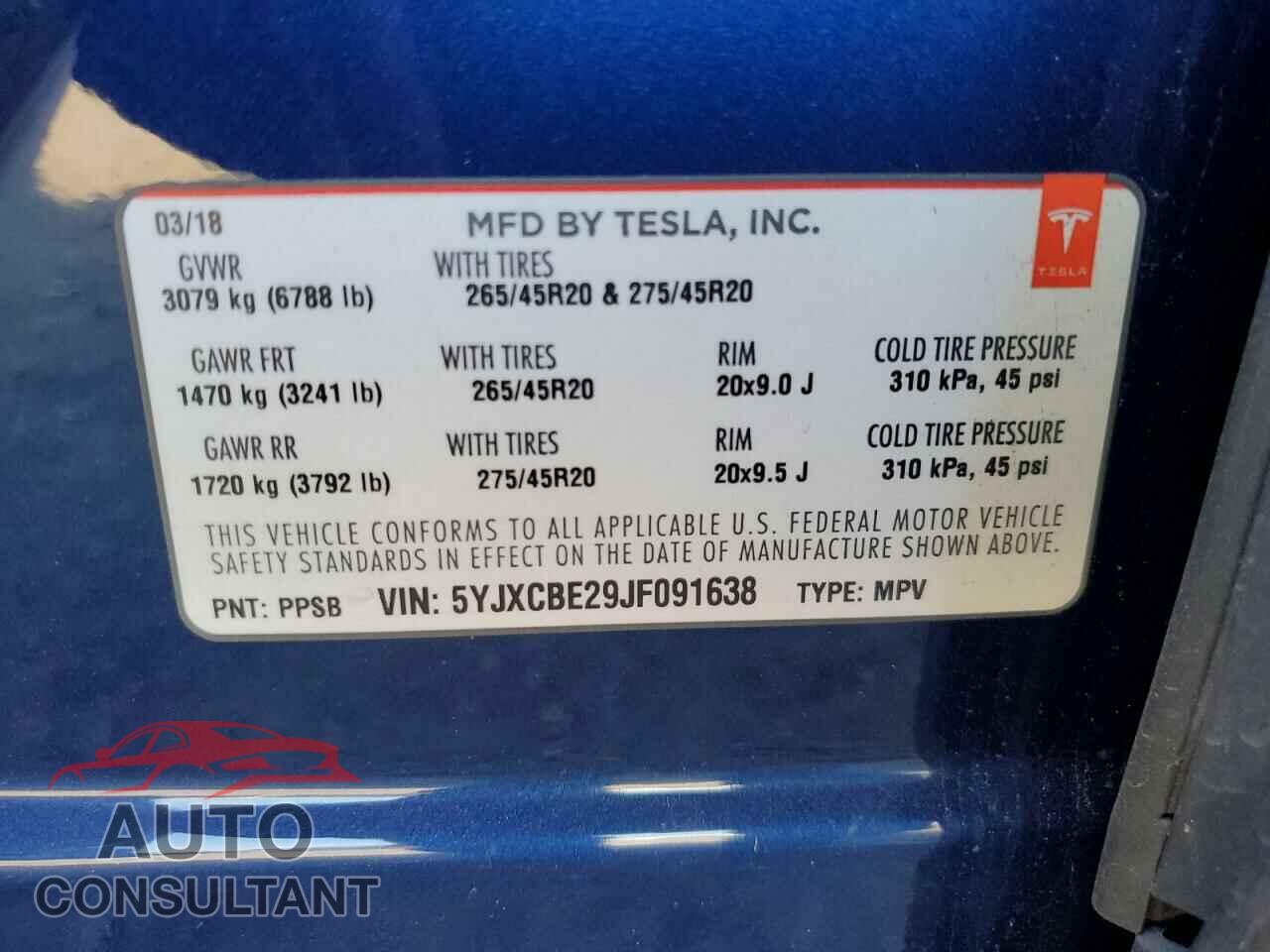 TESLA MODEL X 2018 - 5YJXCBE29JF091638