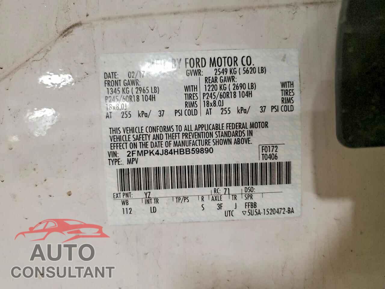 FORD EDGE 2017 - 2FMPK4J84HBB59890