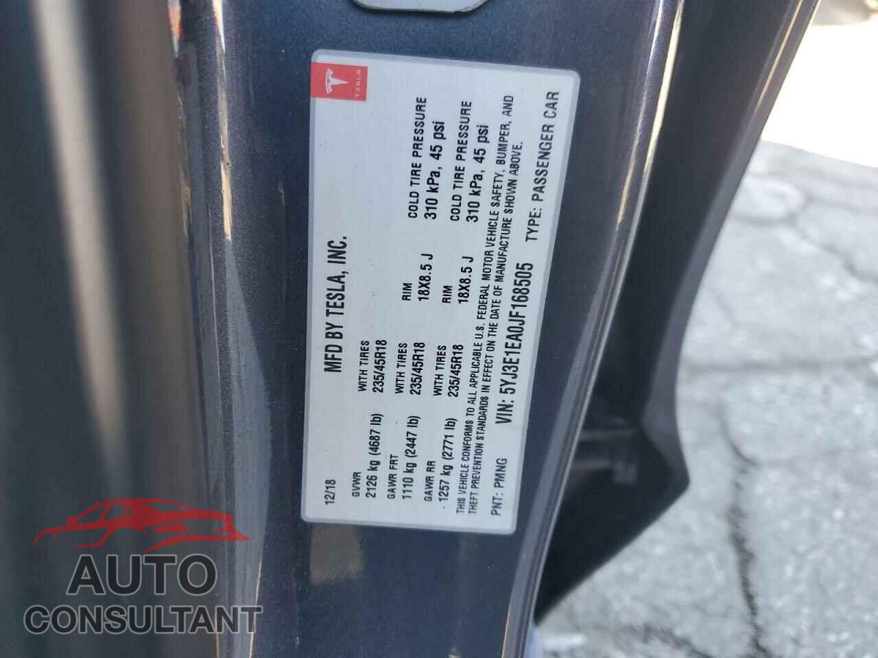 TESLA MODEL 3 2018 - 5YJ3E1EA0JF168505