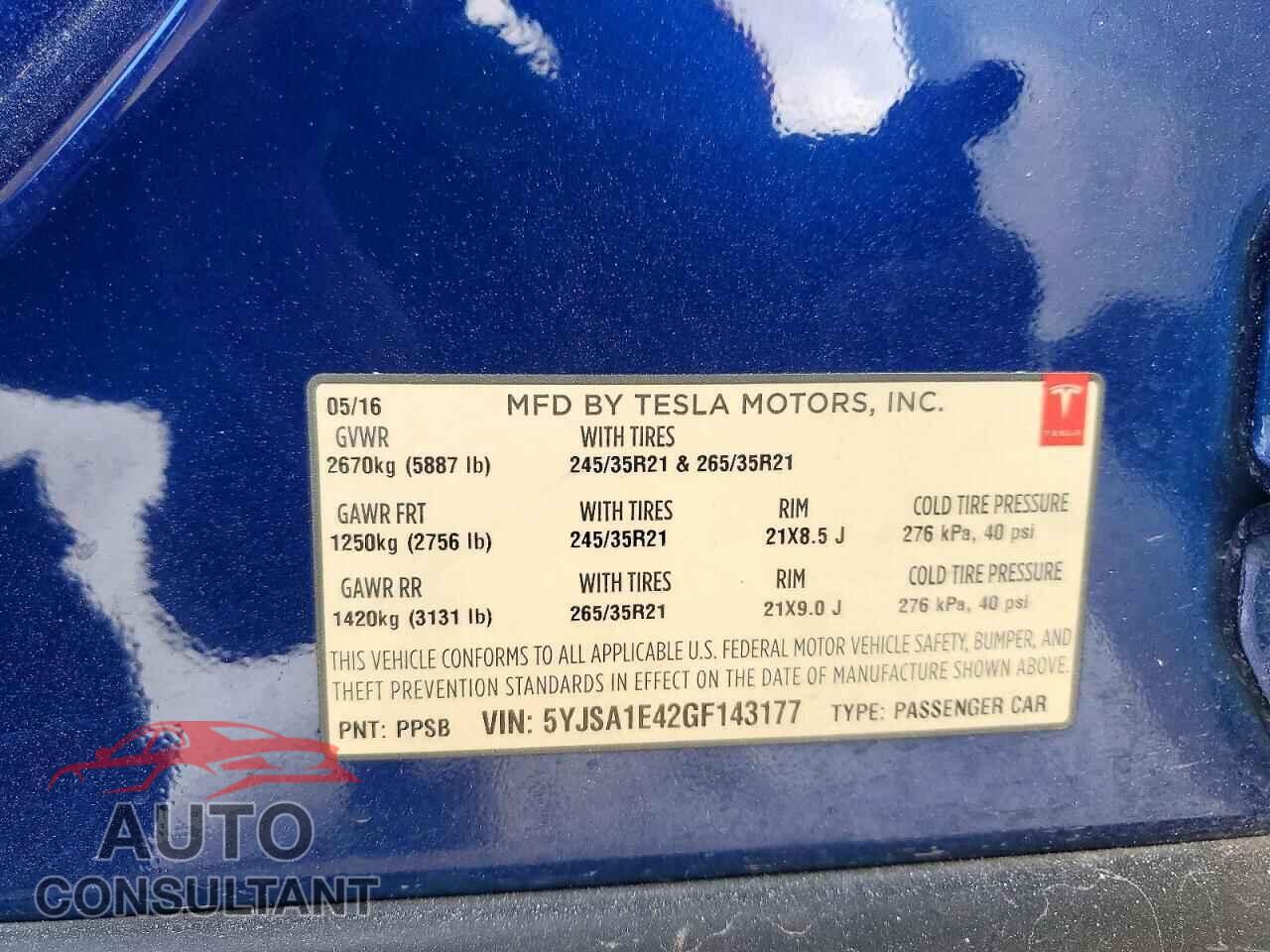 TESLA MODEL S 2016 - 5YJSA1E42GF143177