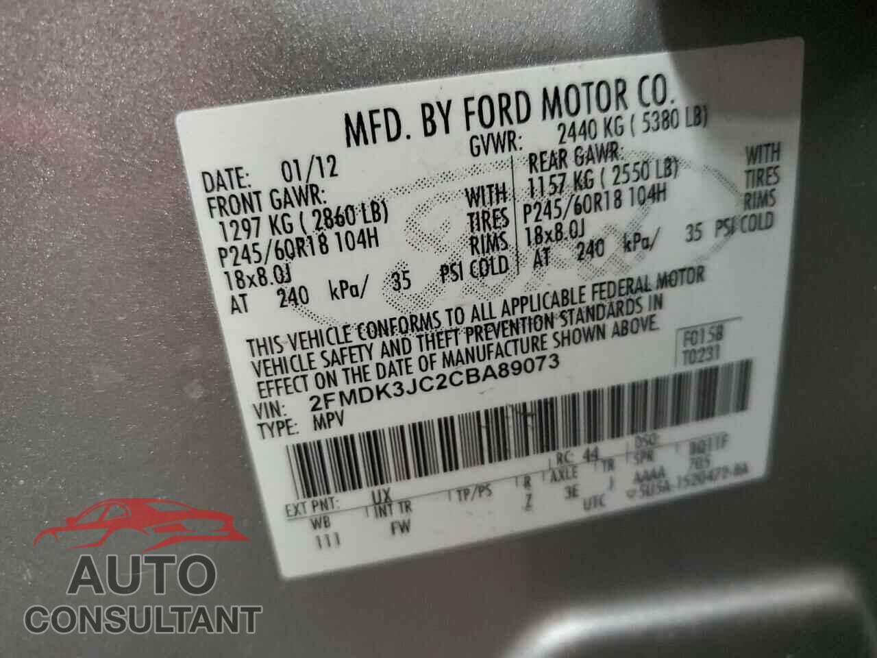FORD EDGE 2012 - 2FMDK3JC2CBA89073