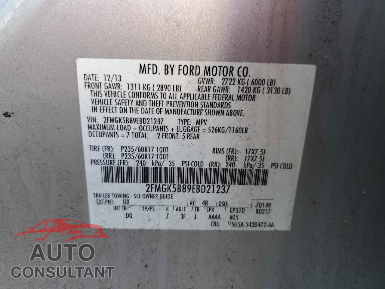 FORD FLEX 2014 - 2FMGK5B89EBD21237