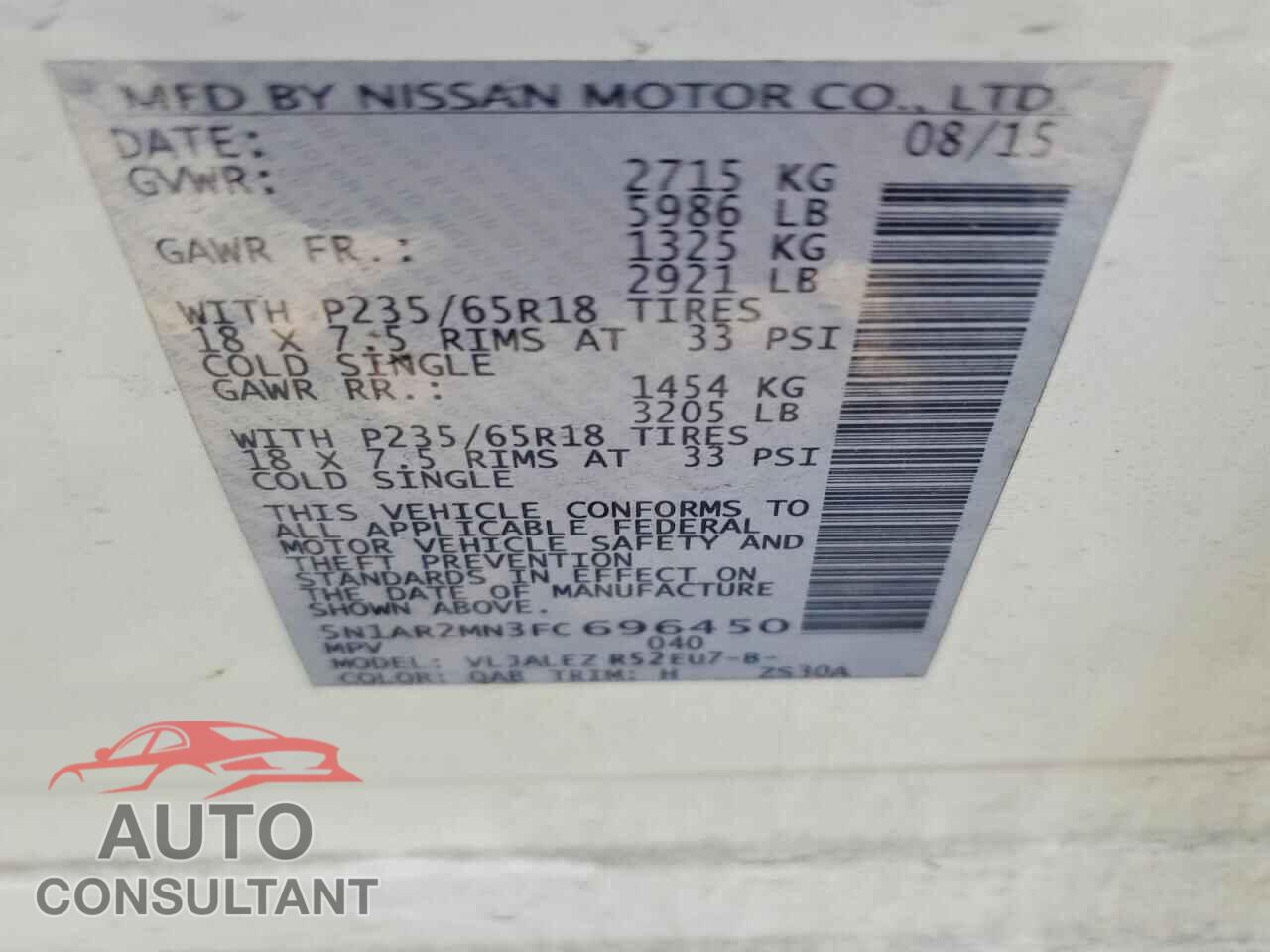 NISSAN PATHFINDER 2015 - 5N1AR2MN3FC696450