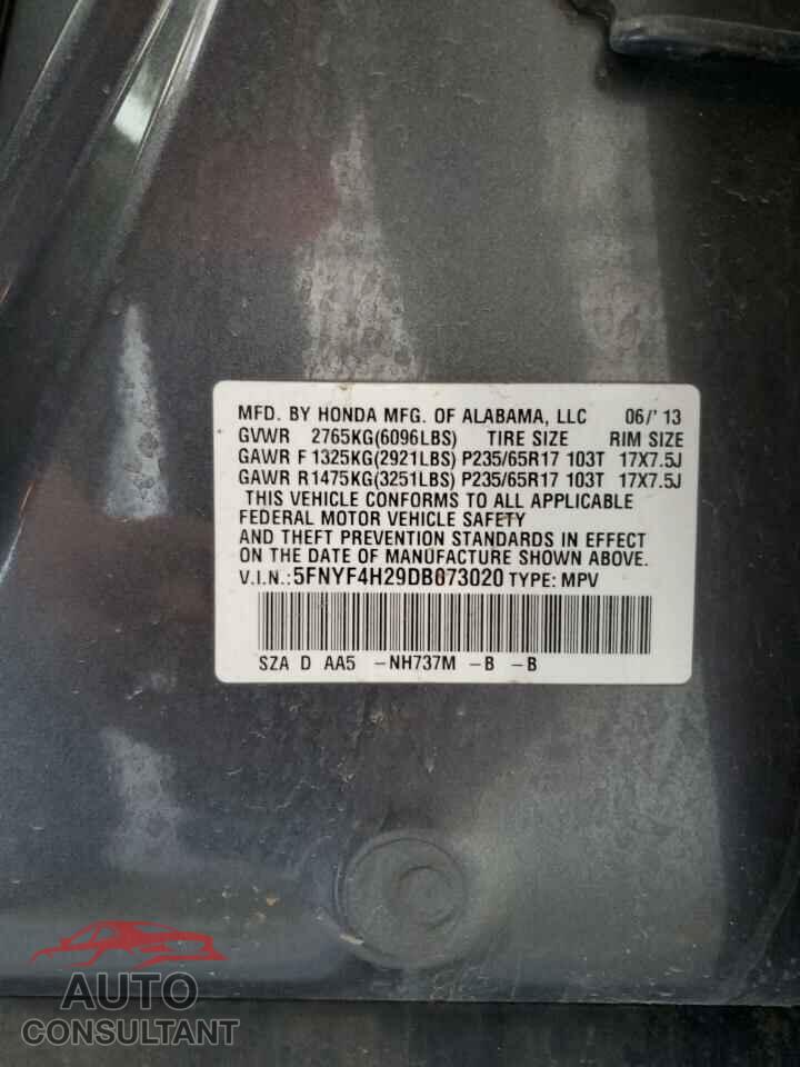 HONDA PILOT 2013 - 5FNYF4H29DB073020