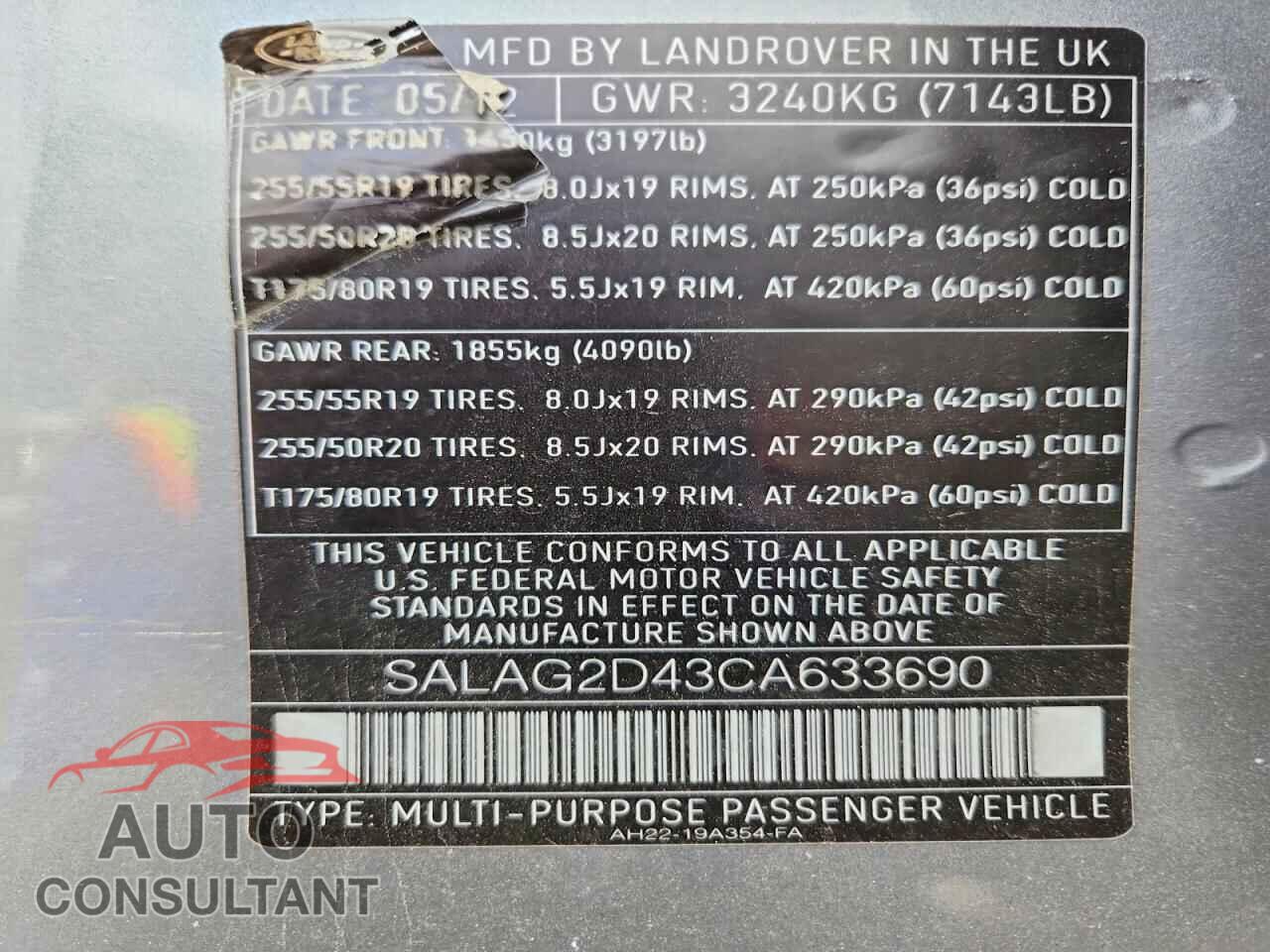 LAND ROVER LR4 2012 - SALAG2D43CA633690