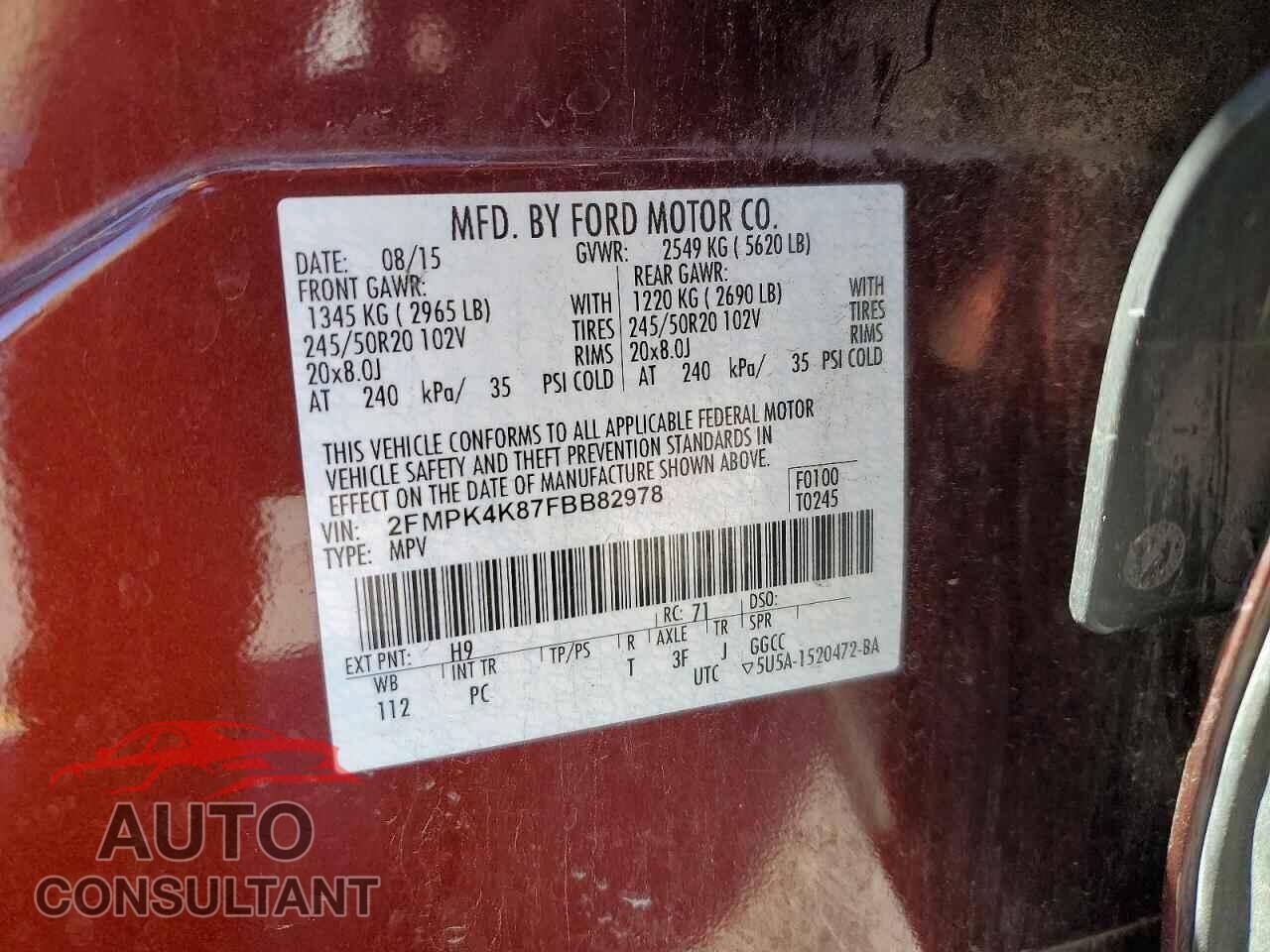 FORD EDGE 2015 - 2FMPK4K87FBB82978