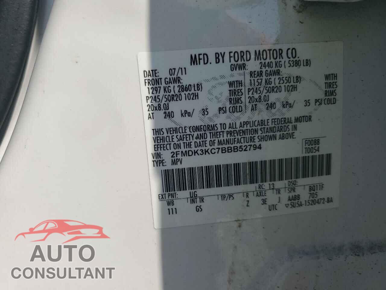FORD EDGE 2011 - 2FMDK3KC7BBB52794