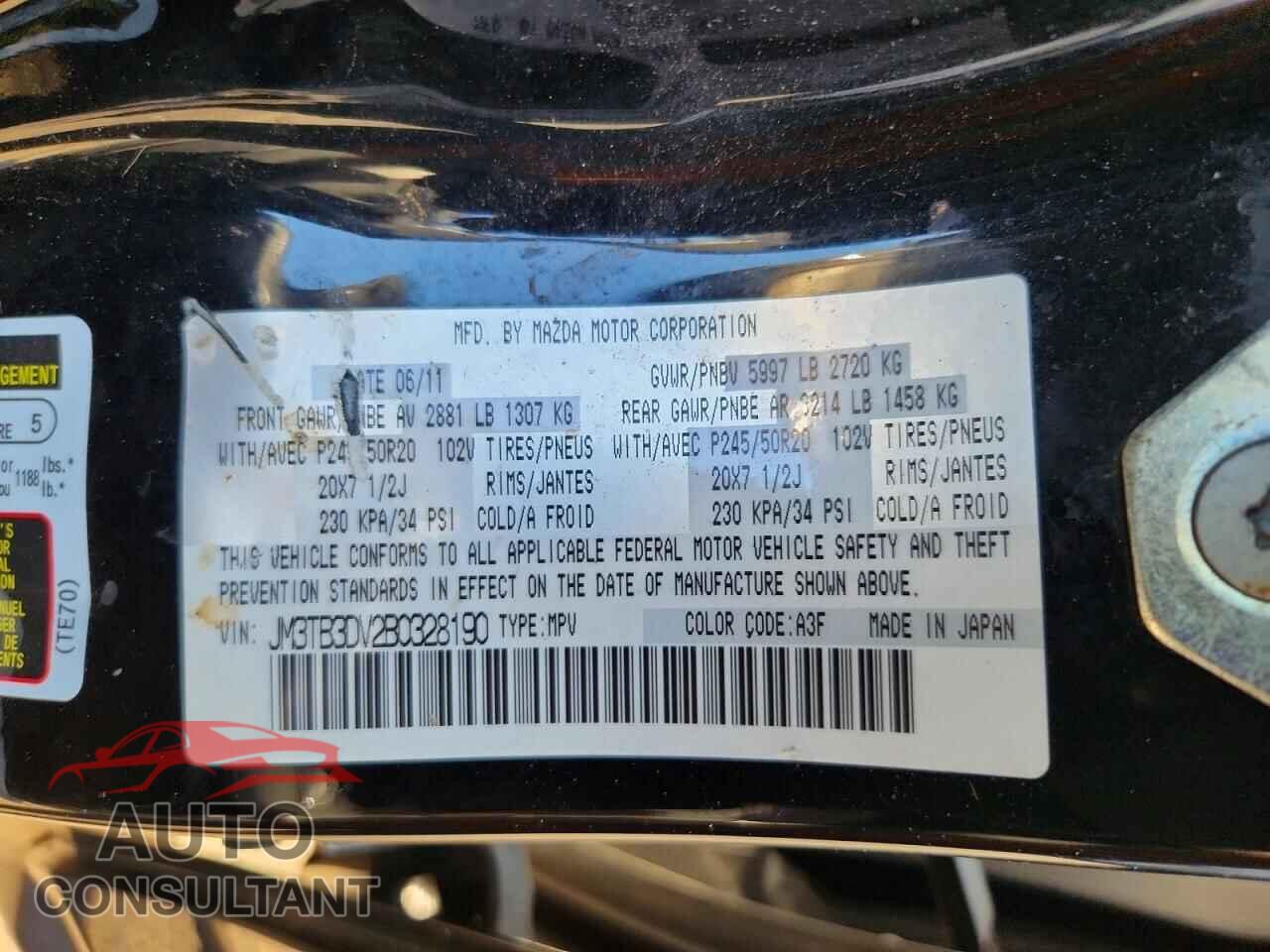 MAZDA CX-9 2011 - JM3TB3DV2B0328190