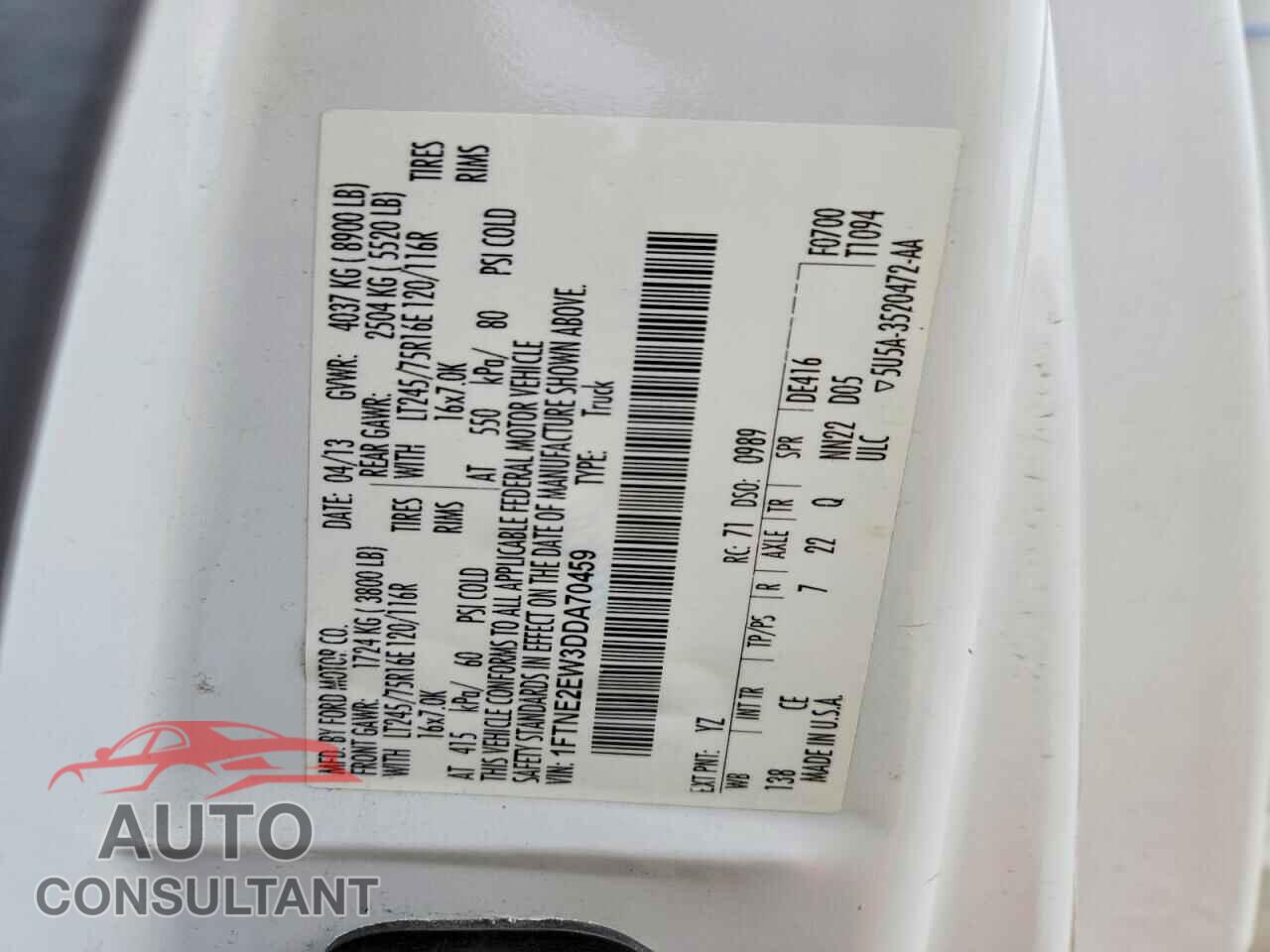 FORD ECONOLINE 2013 - 1FTNE2EW3DDA70459