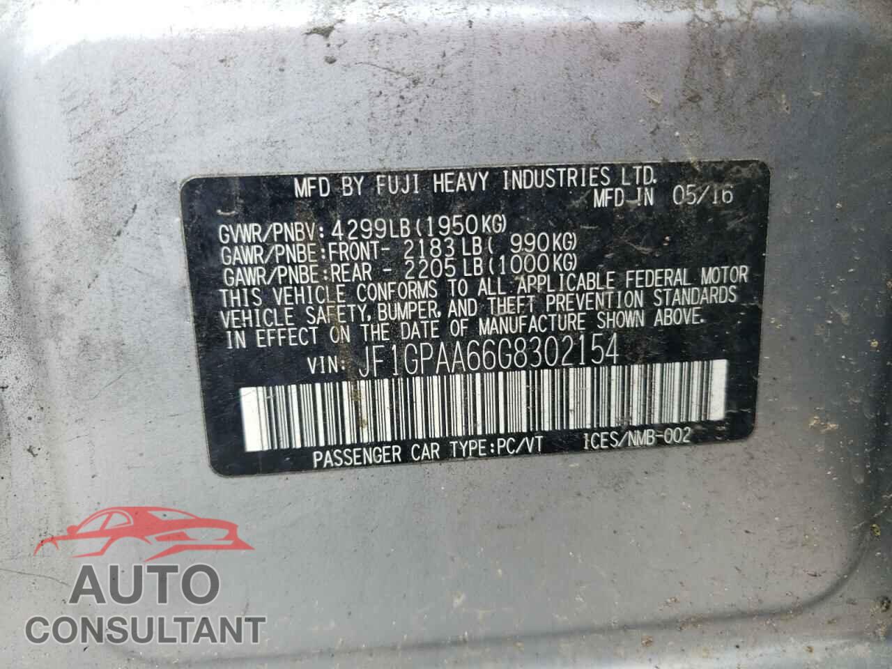 SUBARU IMPREZA 2016 - JF1GPAA66G8302154