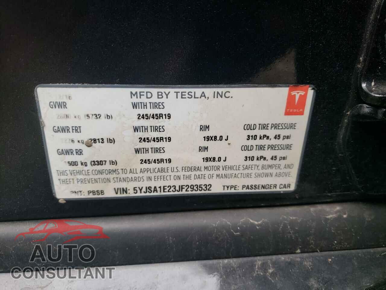 TESLA MODEL S 2018 - 5YJSA1E23JF293532