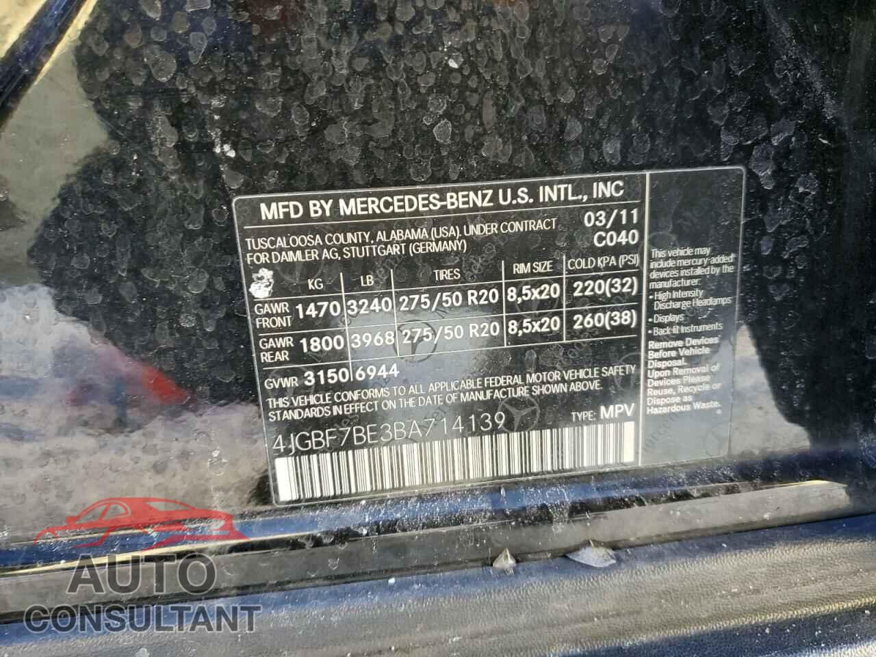 MERCEDES-BENZ GL-CLASS 2011 - 4JGBF7BE3BA714139