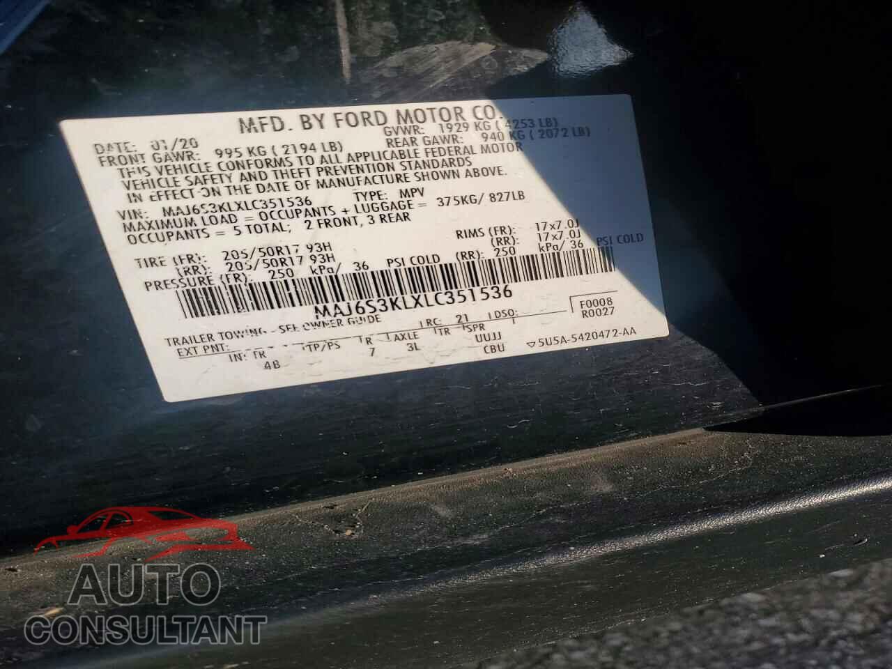 FORD ECOSPORT 2020 - MAJ6S3KLXLC351536